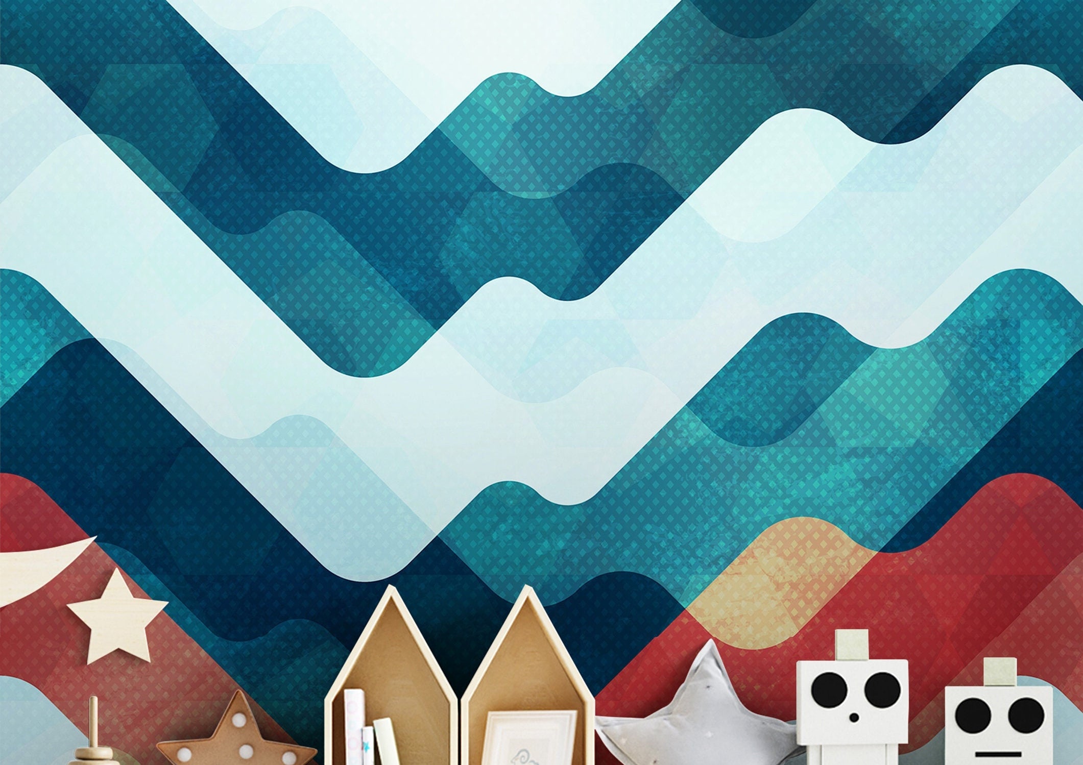 Blue Abstract Landscape Wallpaper | Boys Nursery Wallpaper | Kids Wallpaper | Childrens Wallpaper | Peel Stick Wallpaper | Boys Room | 1262 - James And Colors