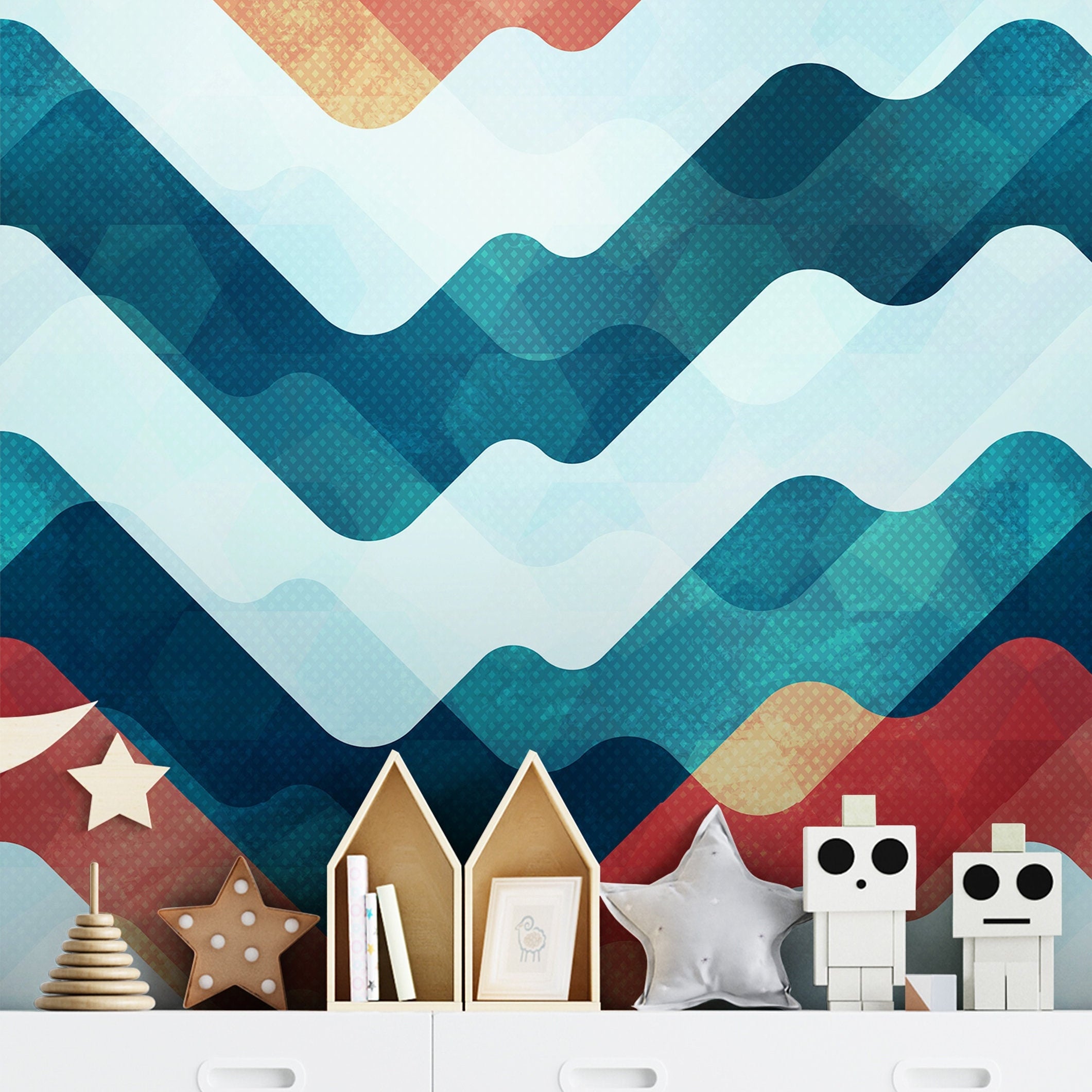 Blue Abstract Landscape Wallpaper | Boys Nursery Wallpaper | Kids Wallpaper | Childrens Wallpaper | Peel Stick Wallpaper | Boys Room | 1262 - James And Colors