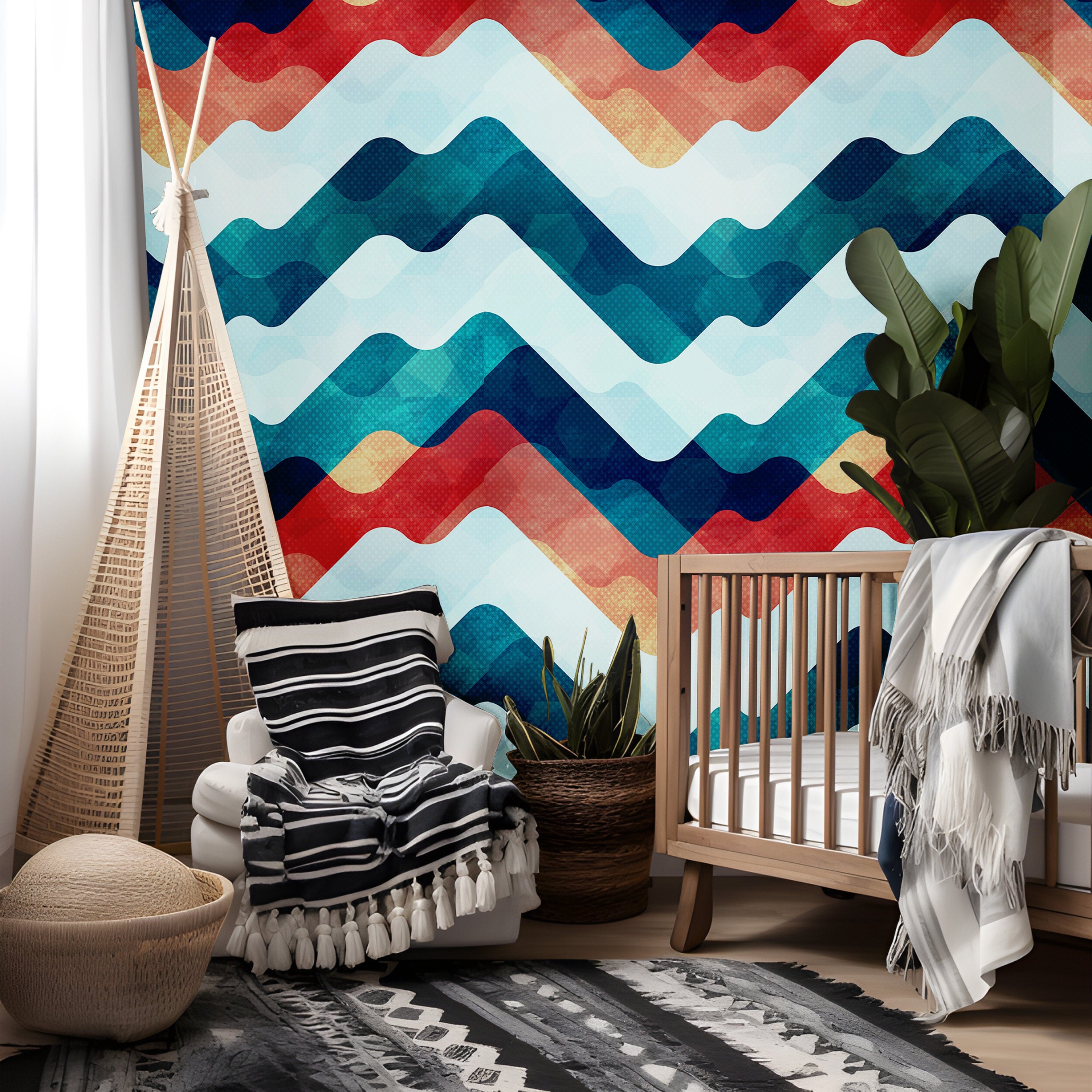 Blue Abstract Landscape Wallpaper | Boys Nursery Wallpaper | Kids Wallpaper | Childrens Wallpaper | Peel Stick Wallpaper | Boys Room | 1262 - James And Colors