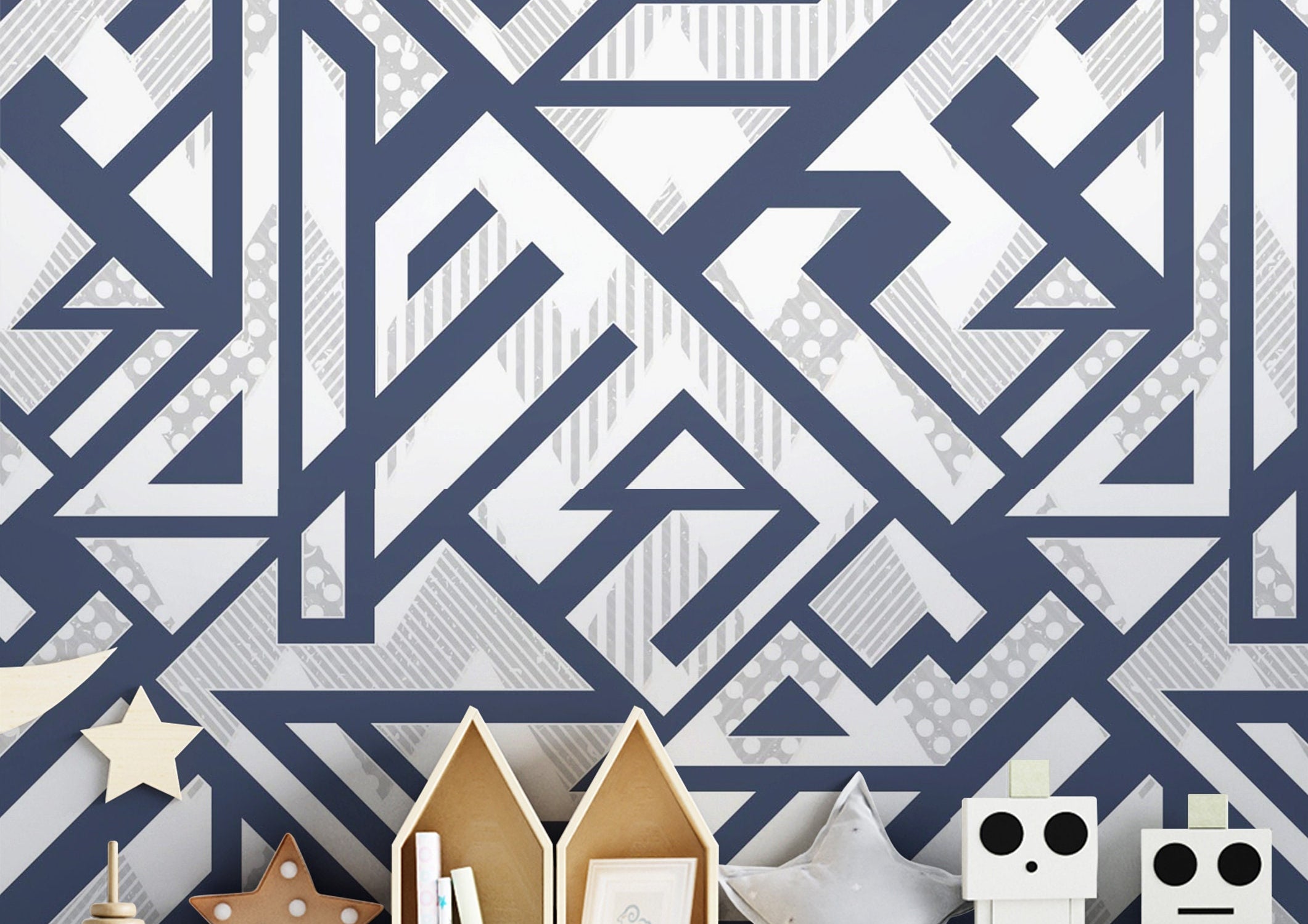 Removable Blue Geometric Wallpaper | Boys Nursery Wallpaper | Kids Wallpaper | Childrens Wallpaper | Peel Stick Wallpaper | Boys Room | 1263 - James And Colors