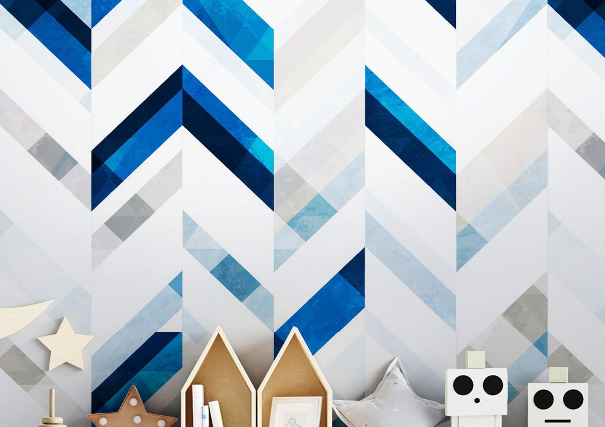 Removable Blue Geometric Wallpaper | Boys Nursery Wallpaper | Kids Wallpaper | Childrens Wallpaper | Peel Stick Wallpaper | Boys Room | 1257 - James And Colors