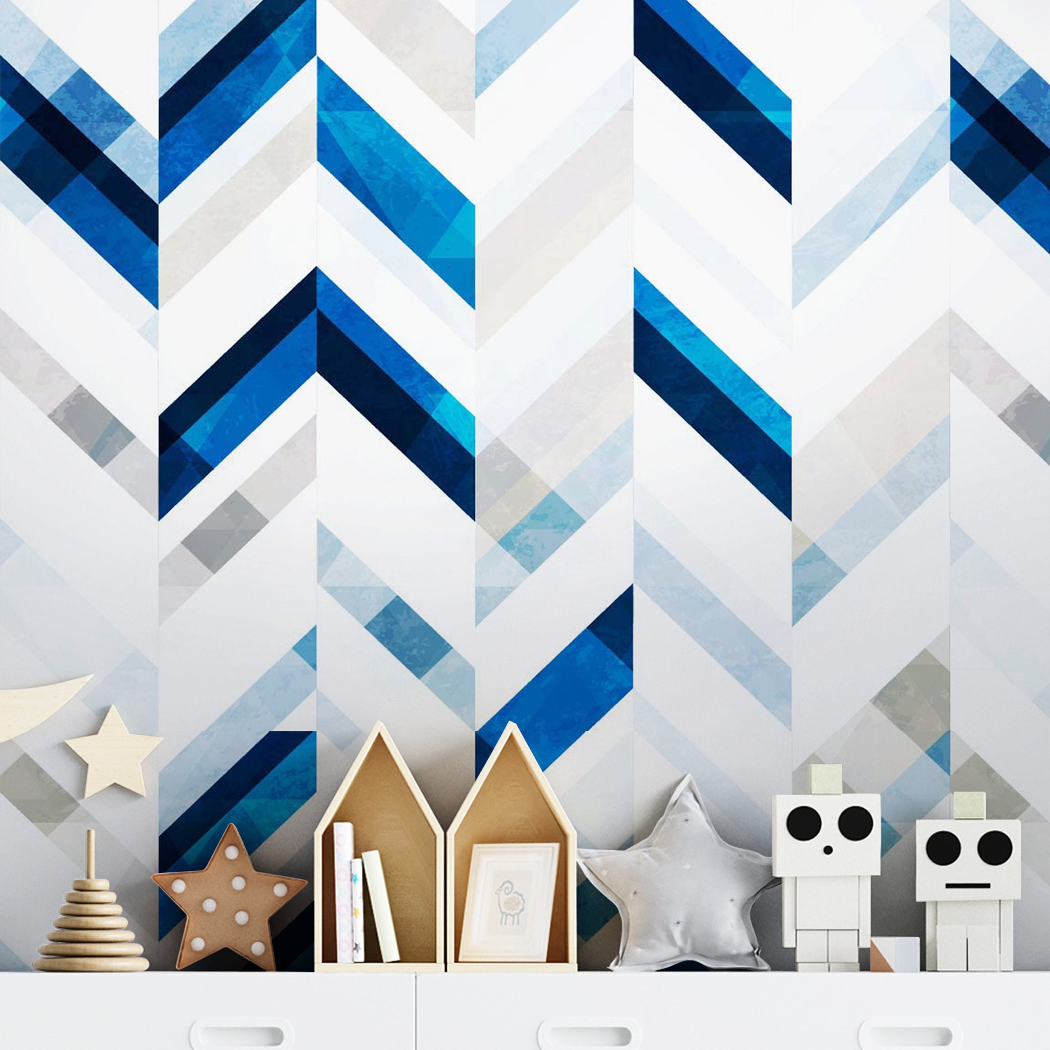 Removable Blue Geometric Wallpaper | Boys Nursery Wallpaper | Kids Wallpaper | Childrens Wallpaper | Peel Stick Wallpaper | Boys Room | 1257 - James And Colors