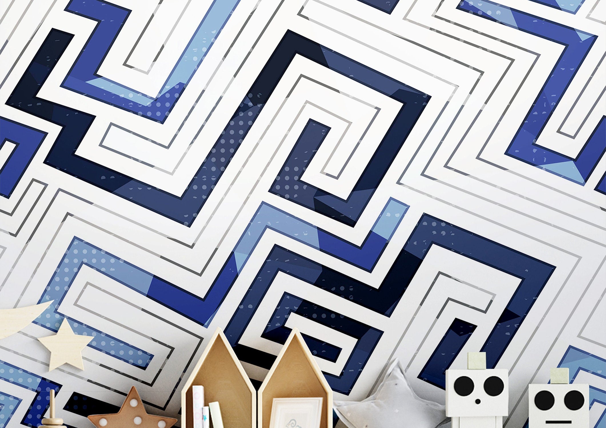 Removable Blue Geometric Wallpaper | Boys Nursery Wallpaper | Kids Wallpaper | Childrens Wallpaper | Peel Stick Wallpaper | Boys Room | 1251 - James And Colors
