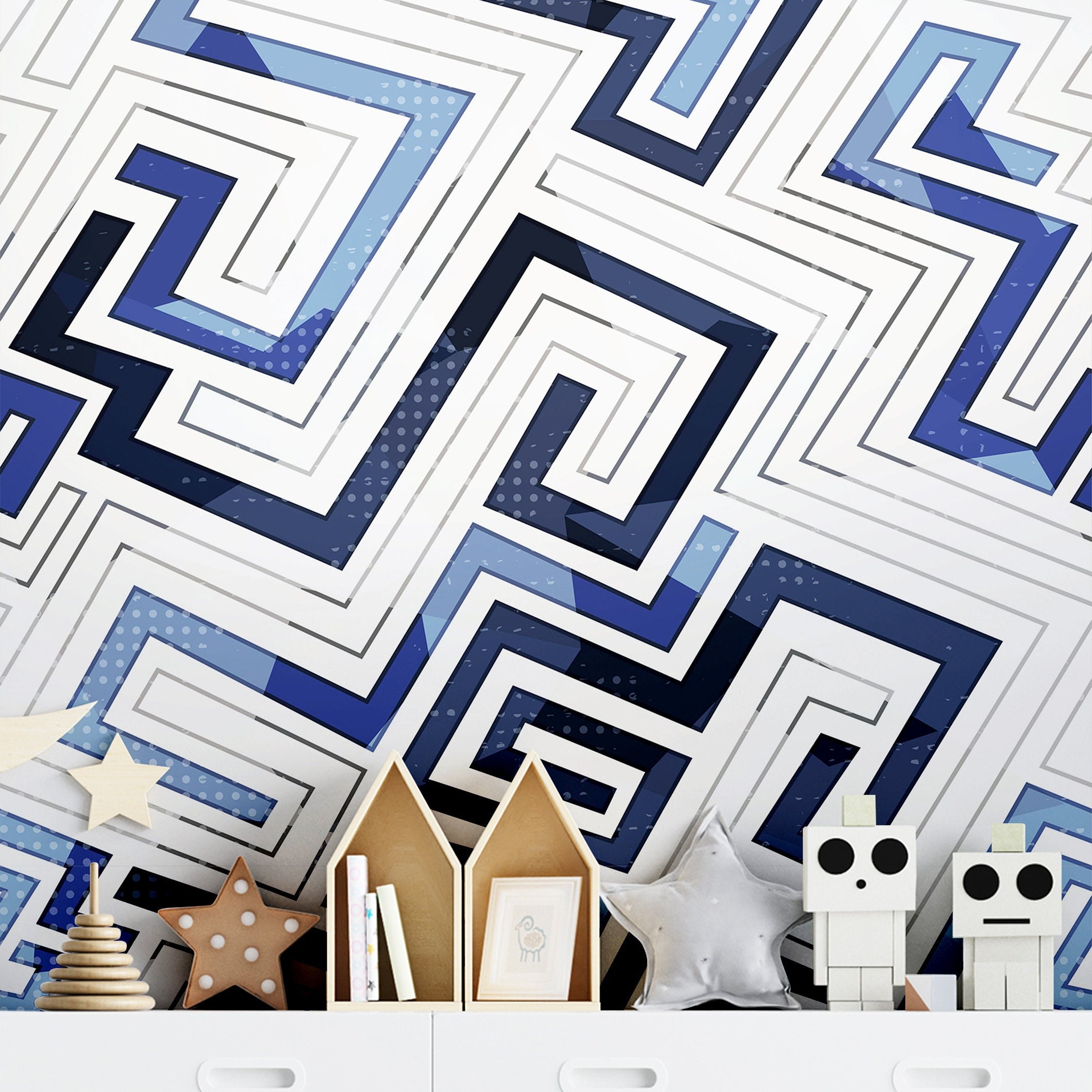Removable Blue Geometric Wallpaper | Boys Nursery Wallpaper | Kids Wallpaper | Childrens Wallpaper | Peel Stick Wallpaper | Boys Room | 1251 - James And Colors