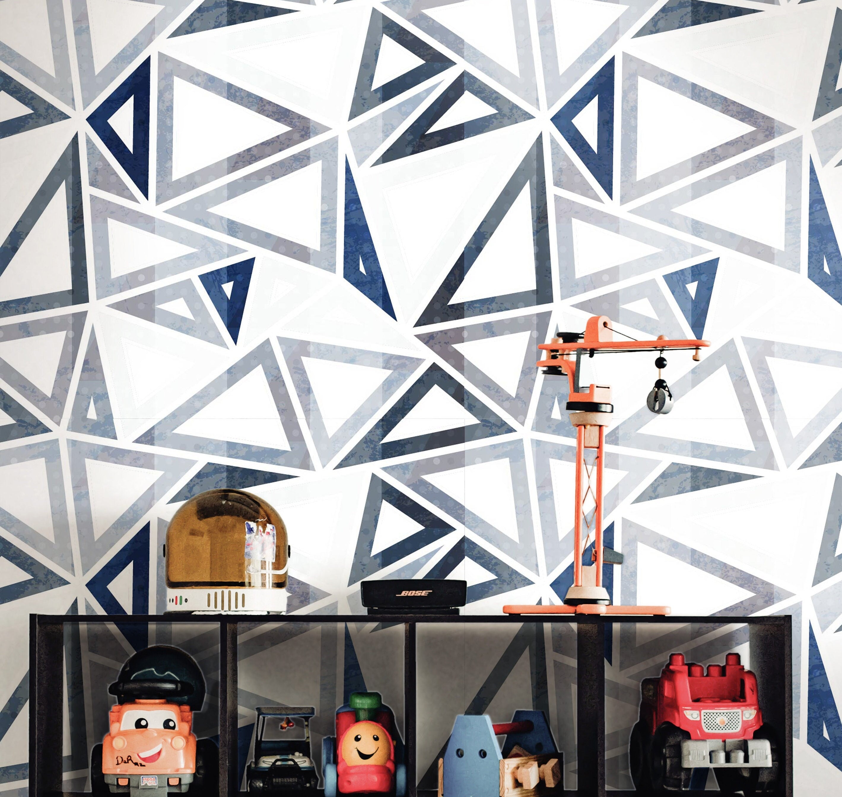 Removable Blue Geometric Wallpaper | Boys Nursery Wallpaper | Kids Wallpaper | Childrens Wallpaper | Peel Stick Wallpaper | Boys Room | 1255 - James And Colors