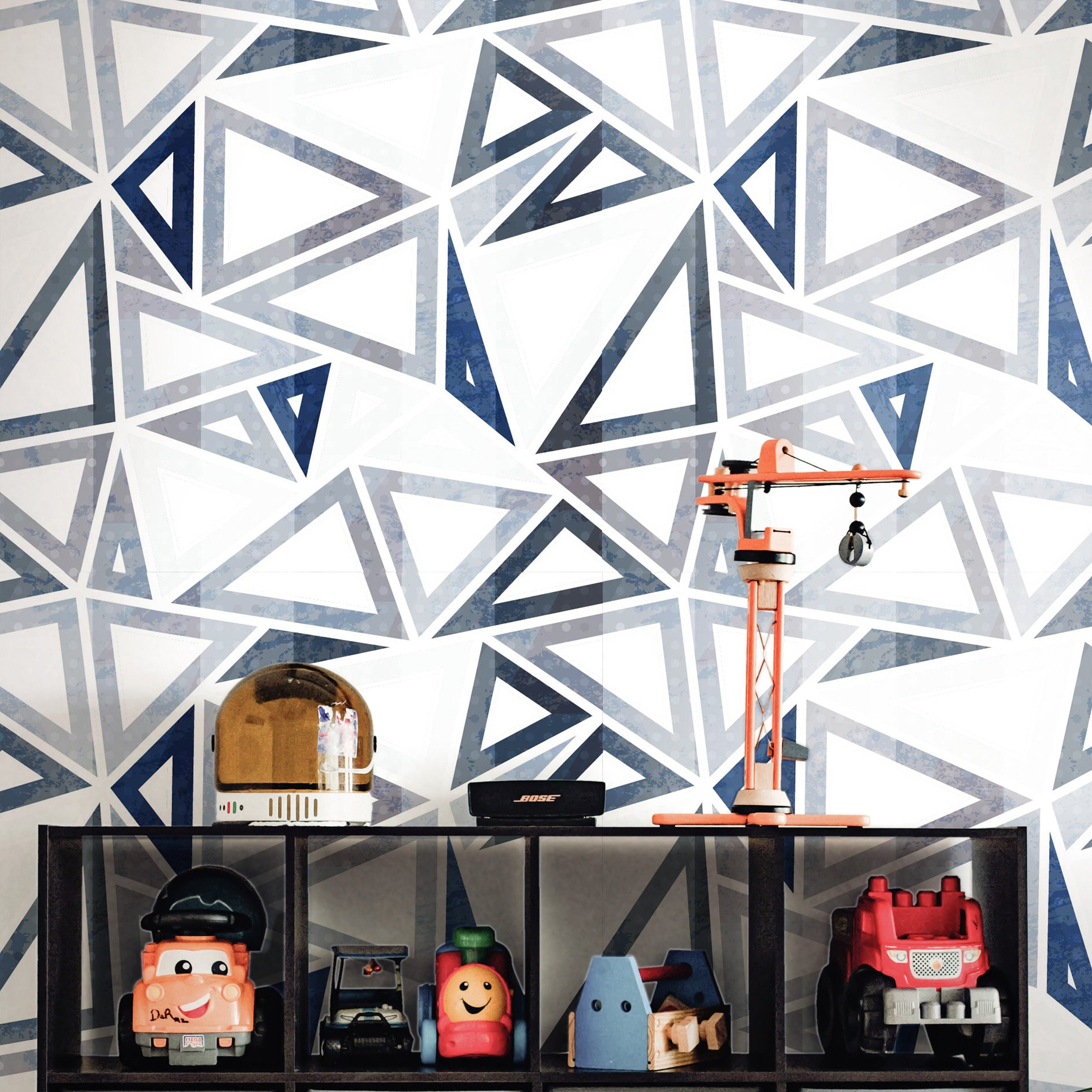 Removable Blue Geometric Wallpaper | Boys Nursery Wallpaper | Kids Wallpaper | Childrens Wallpaper | Peel Stick Wallpaper | Boys Room | 1255 - James And Colors