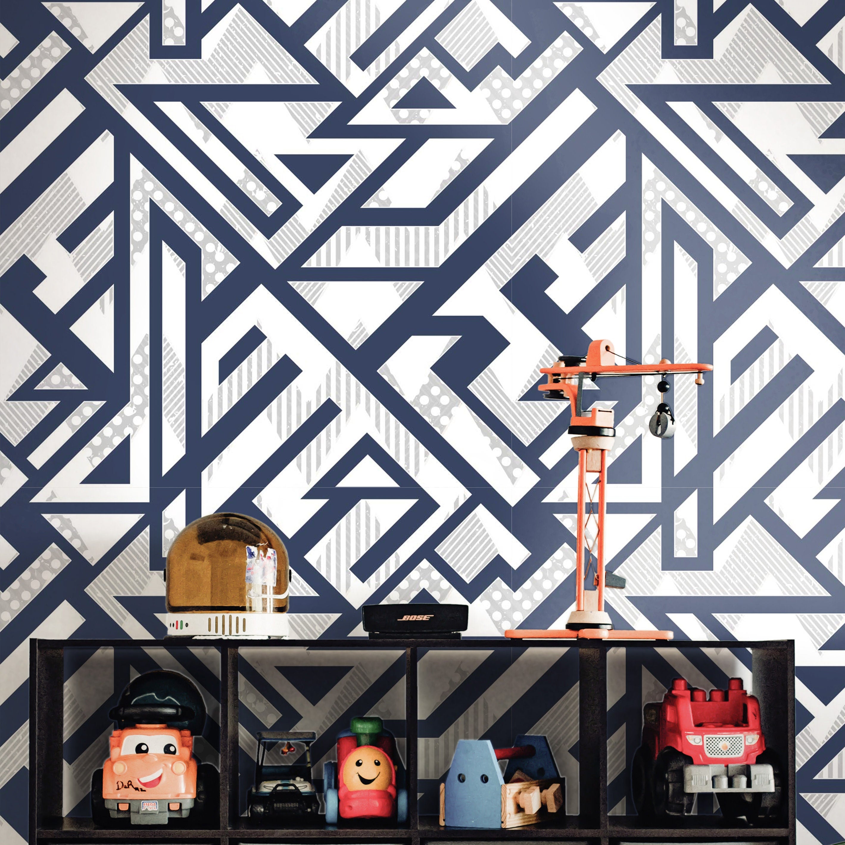 Removable Blue Geometric Wallpaper | Boys Nursery Wallpaper | Kids Wallpaper | Childrens Wallpaper | Peel Stick Wallpaper | Boys Room | 1263 - James And Colors