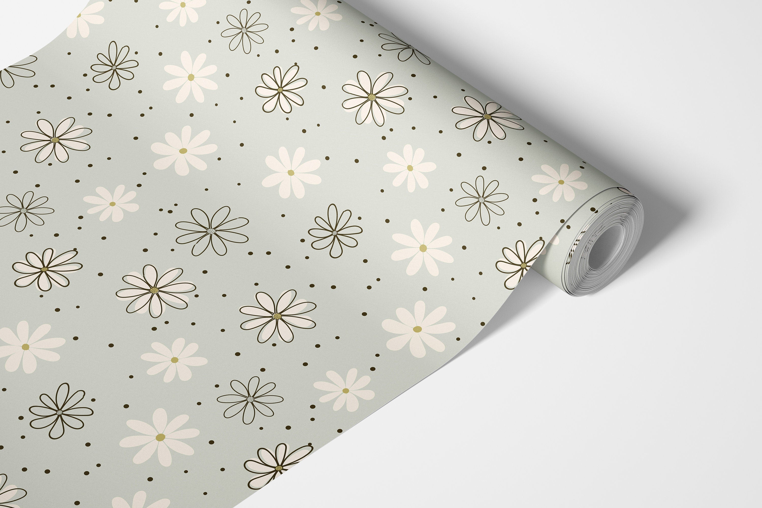 Daisy Dots | Mint Floral Removable Contact Paper for Shelves, Cabinets, Walls, DIY Home Decor 1797