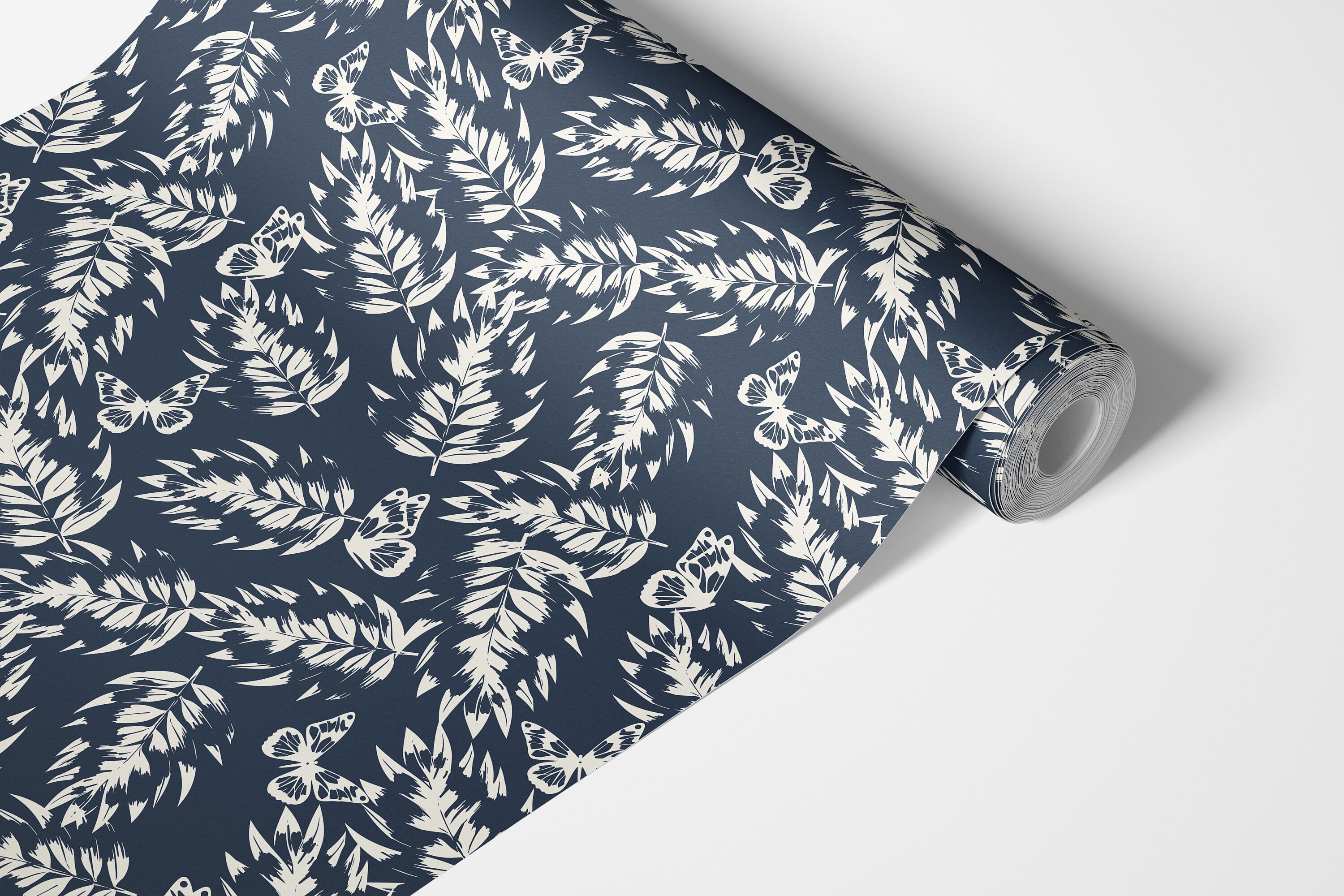 Navy and White Butterfly Floral Kitchen Contact Paper | Removable Peel and Stick Paper | Shelf Liner | Drawer Liner | Peel Stick Paper 1783