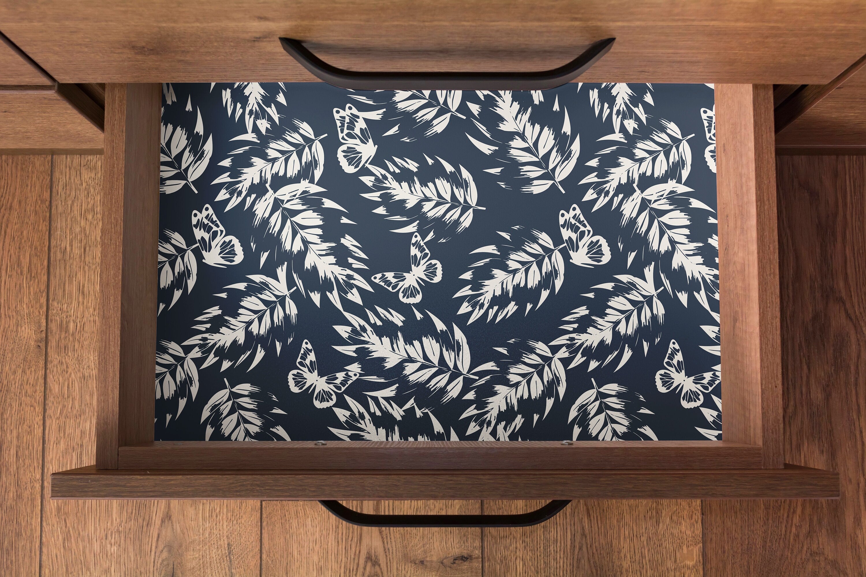 Navy and White Butterfly Floral Kitchen Contact Paper | Removable Peel and Stick Paper | Shelf Liner | Drawer Liner | Peel Stick Paper 1783