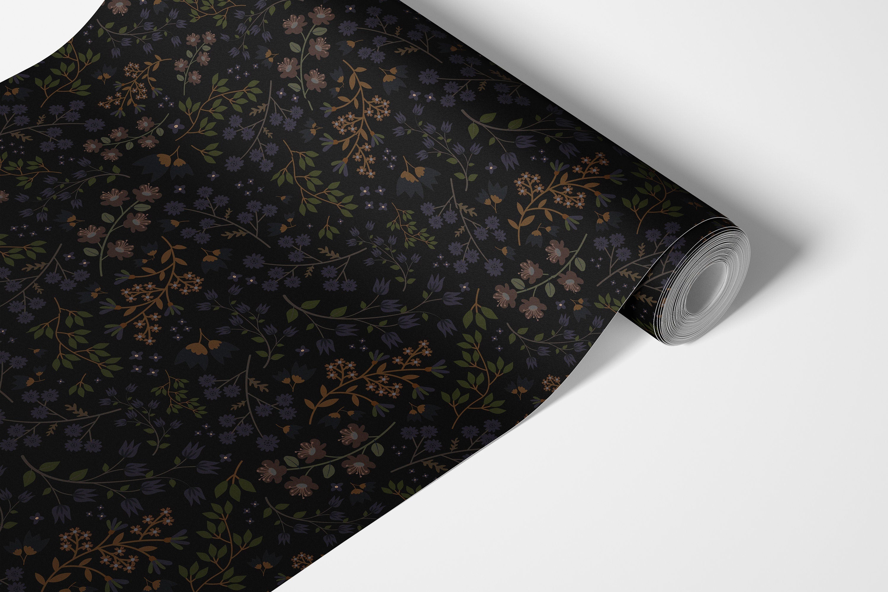 Contact Paper 1805: A stunning dark floral contact paper featuring elegant botanical vines and flowers on a deep black background. Perfect for accent walls, furniture makeovers, and DIY projects.