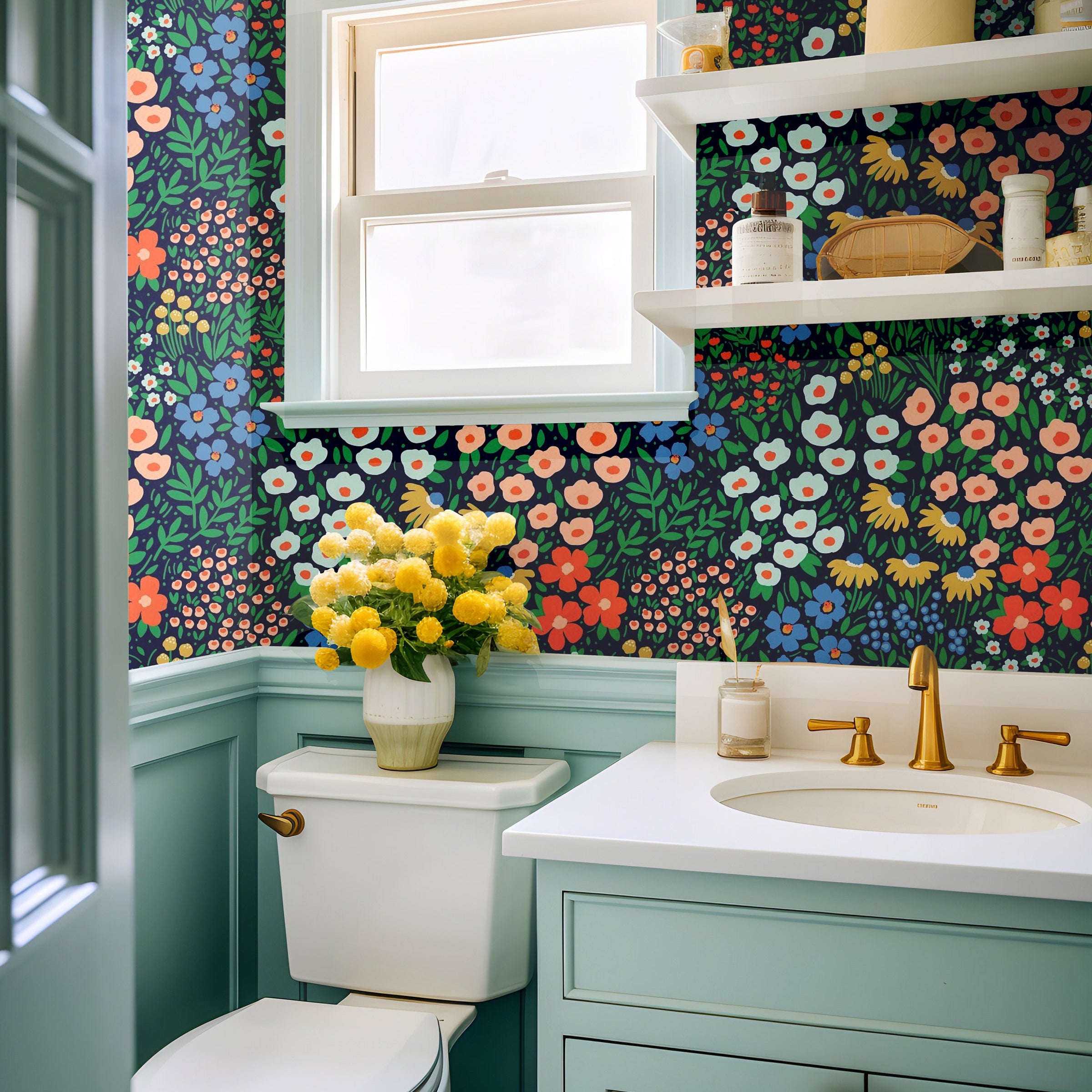 Vibrant Colorful Floral Maximalist Wallpaper Peel and Stick Wallpaper Removable Wallpaper Wall Decor Home Decor Wall Art Room Decor 1271a