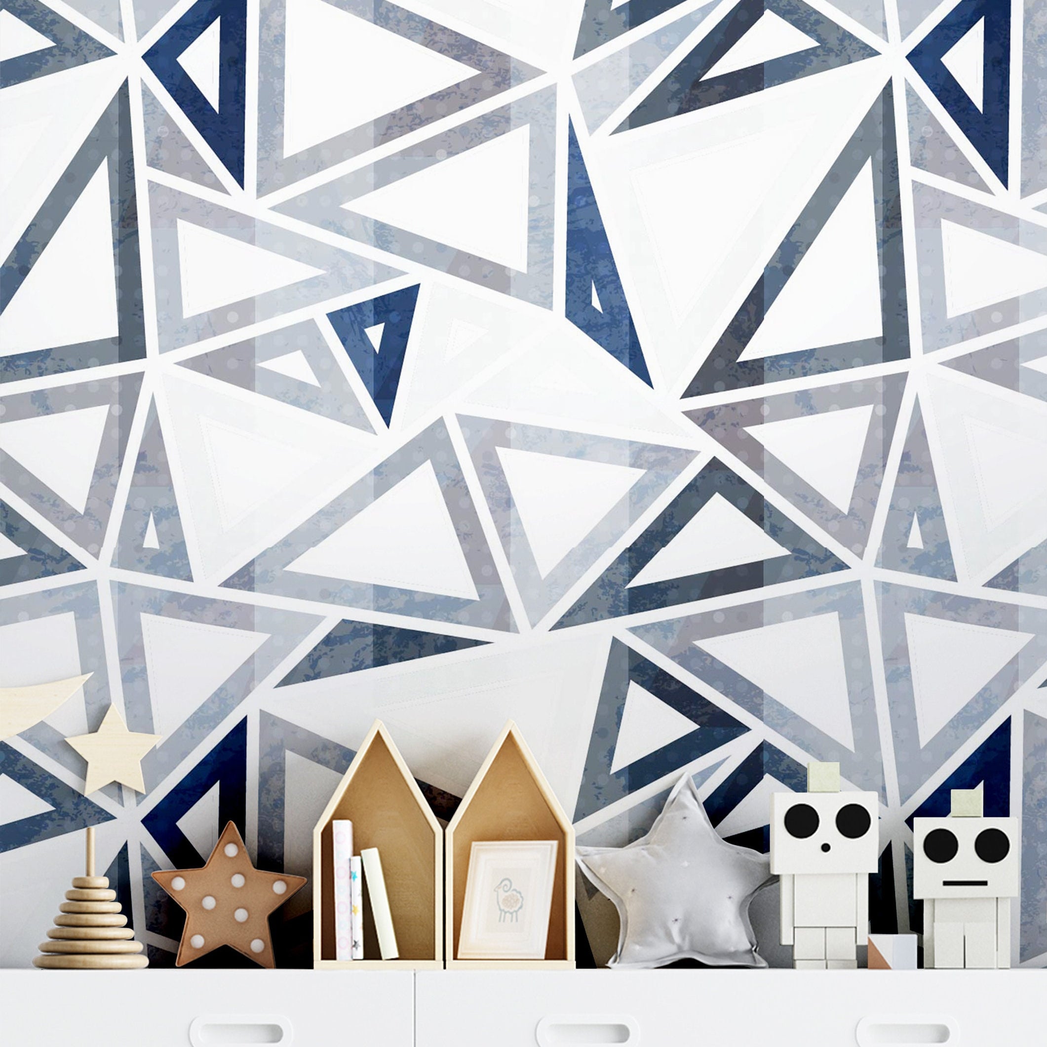 Removable Blue Geometric Wallpaper | Boys Nursery Wallpaper | Kids Wallpaper | Childrens Wallpaper | Peel Stick Wallpaper | Boys Room | 1255 - James And Colors