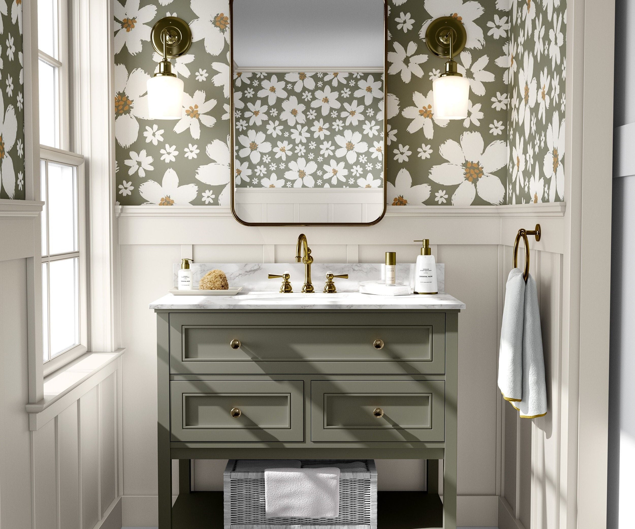 Wallpaper Peel and Stick Wallpaper Neutral Sage Green and Cream Floral Removable Wallpaper Wall Decor Home Decor Wall Art Room Decor 1334
