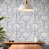blue floral botanical wallpaper pattern with thin stems