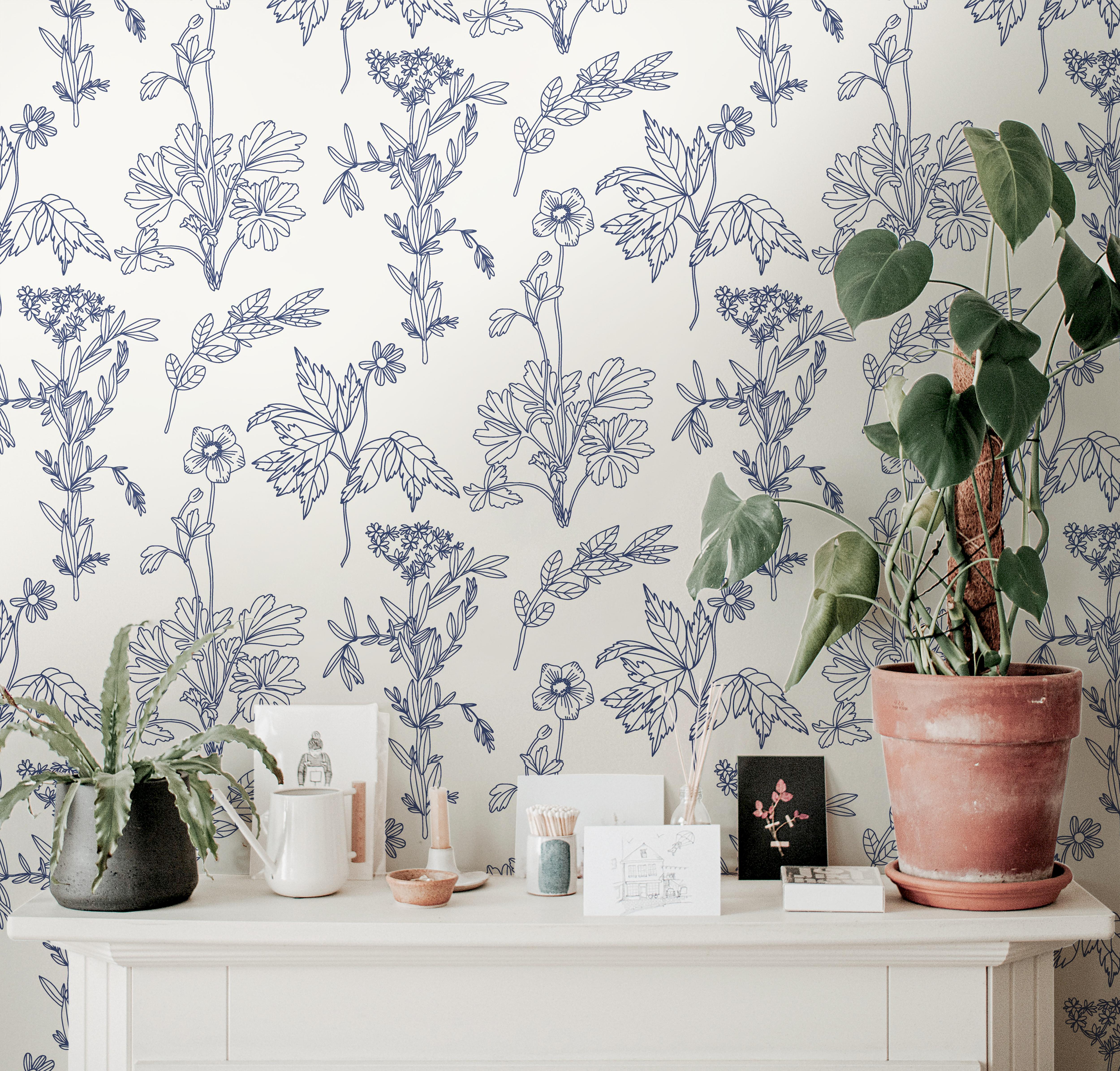  indigo herbarium wallpaper 660 botanical print