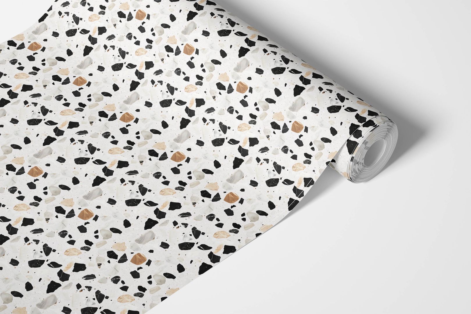 Roll of Ivory Atelier Terrazzo countertop film 106 displaying refined terrazzo stone pattern