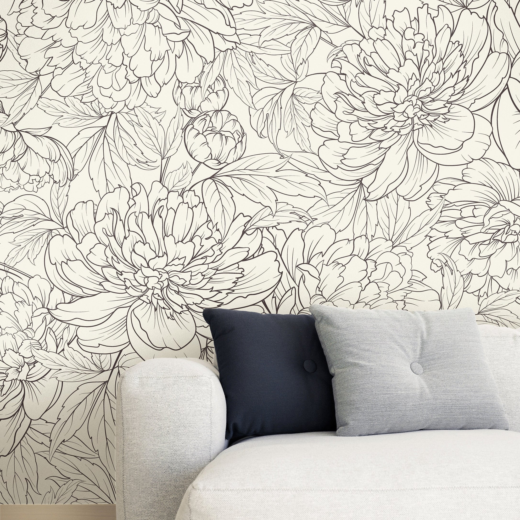 large flower sketch wallpaper in neutral palette 3822