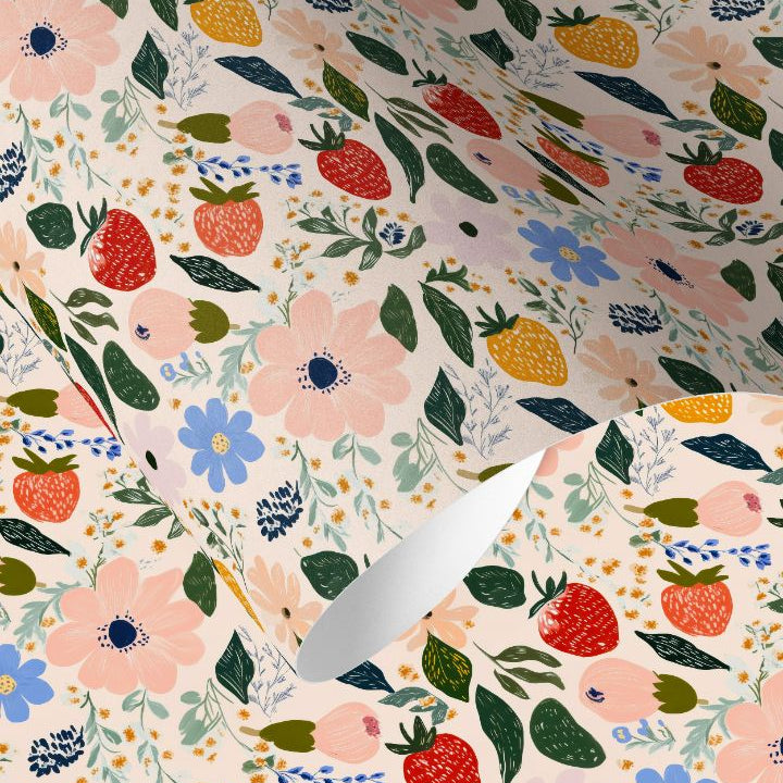  strawberry floral peel and stick contact paper with painterly fruit and petal pattern for shelves and drawers