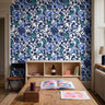  artistic dark floral wallpaper with navy tones in modern dining room
