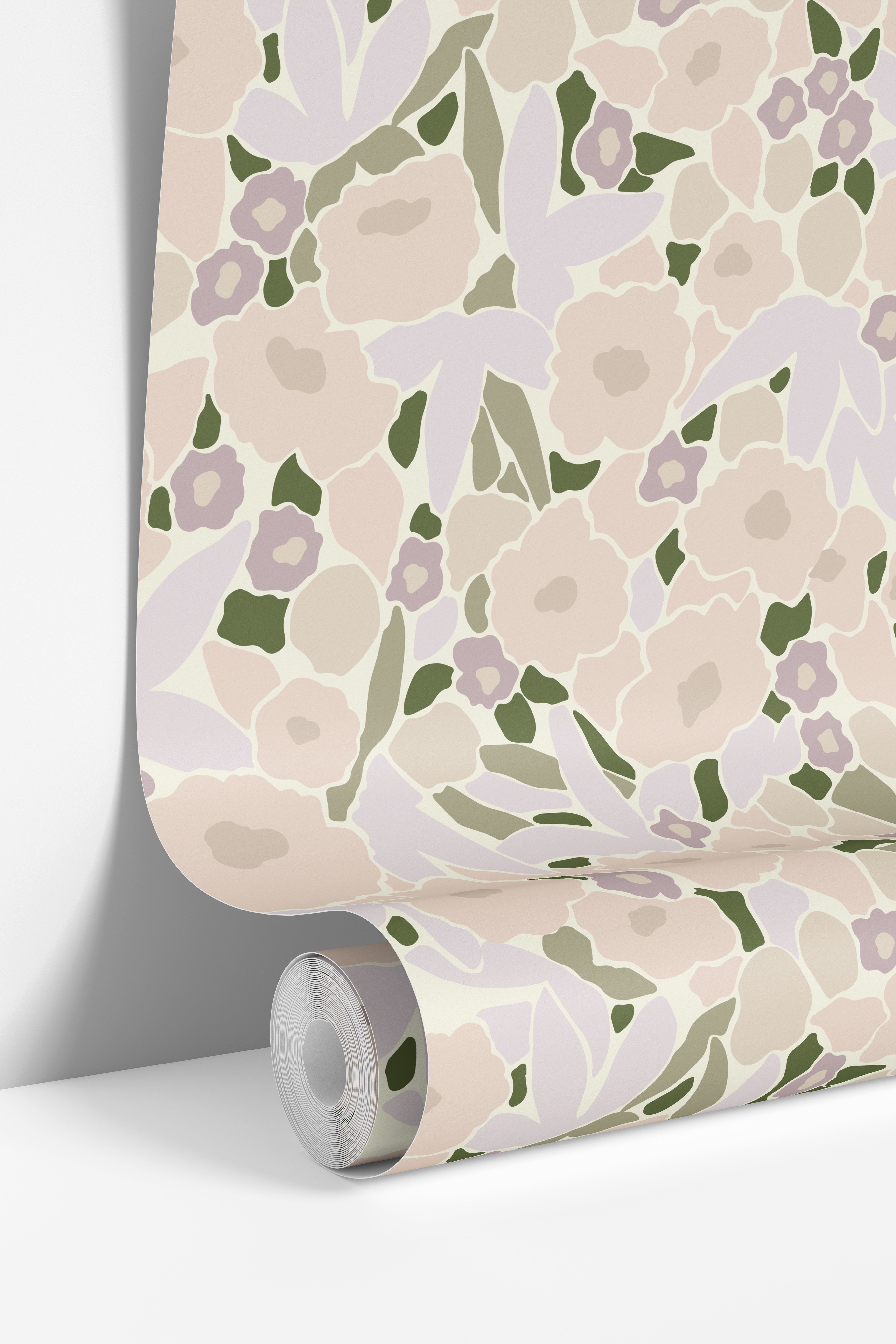 close view of lavender floral outline wallpaper with delicate petal detail