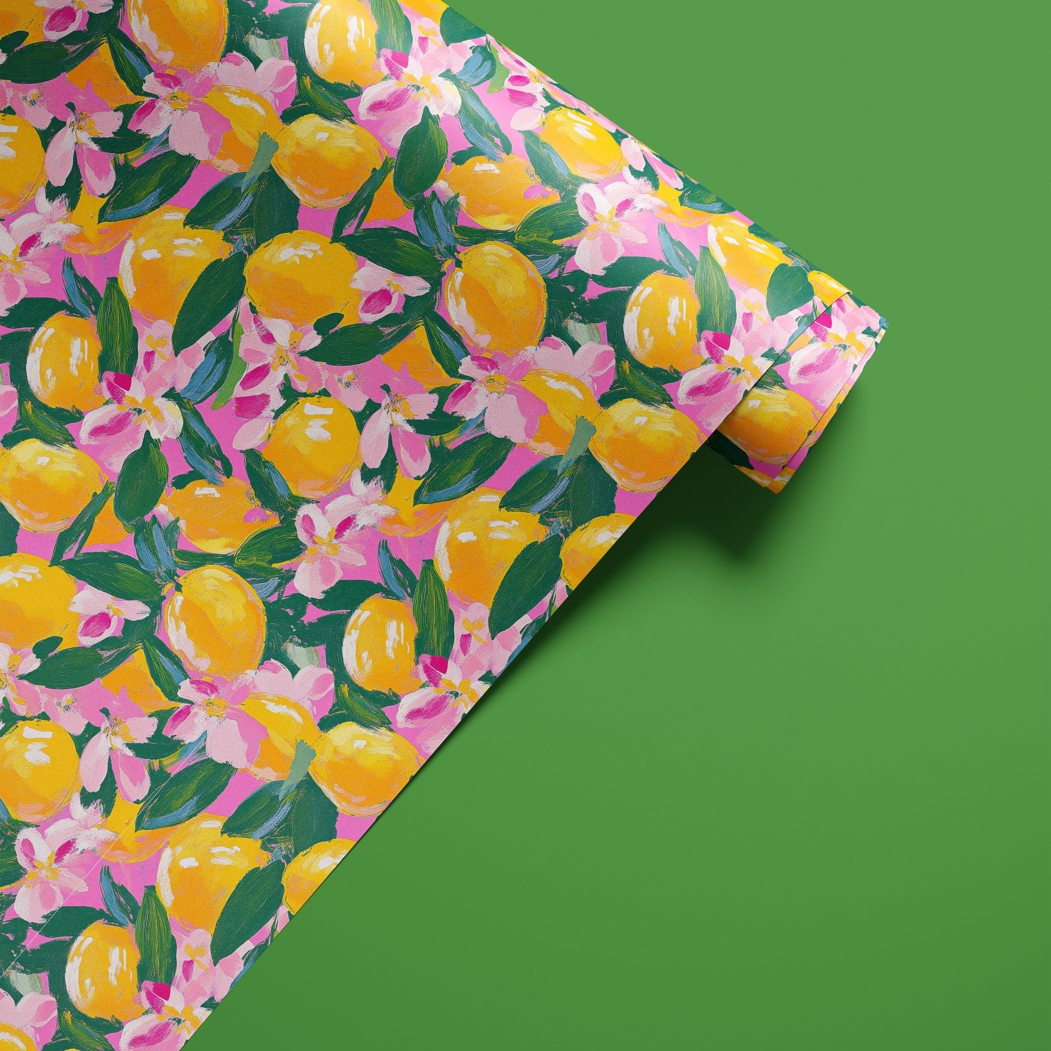 lemon floral contact paper for cabinets drawers and shelves with pink citrus painterly pattern