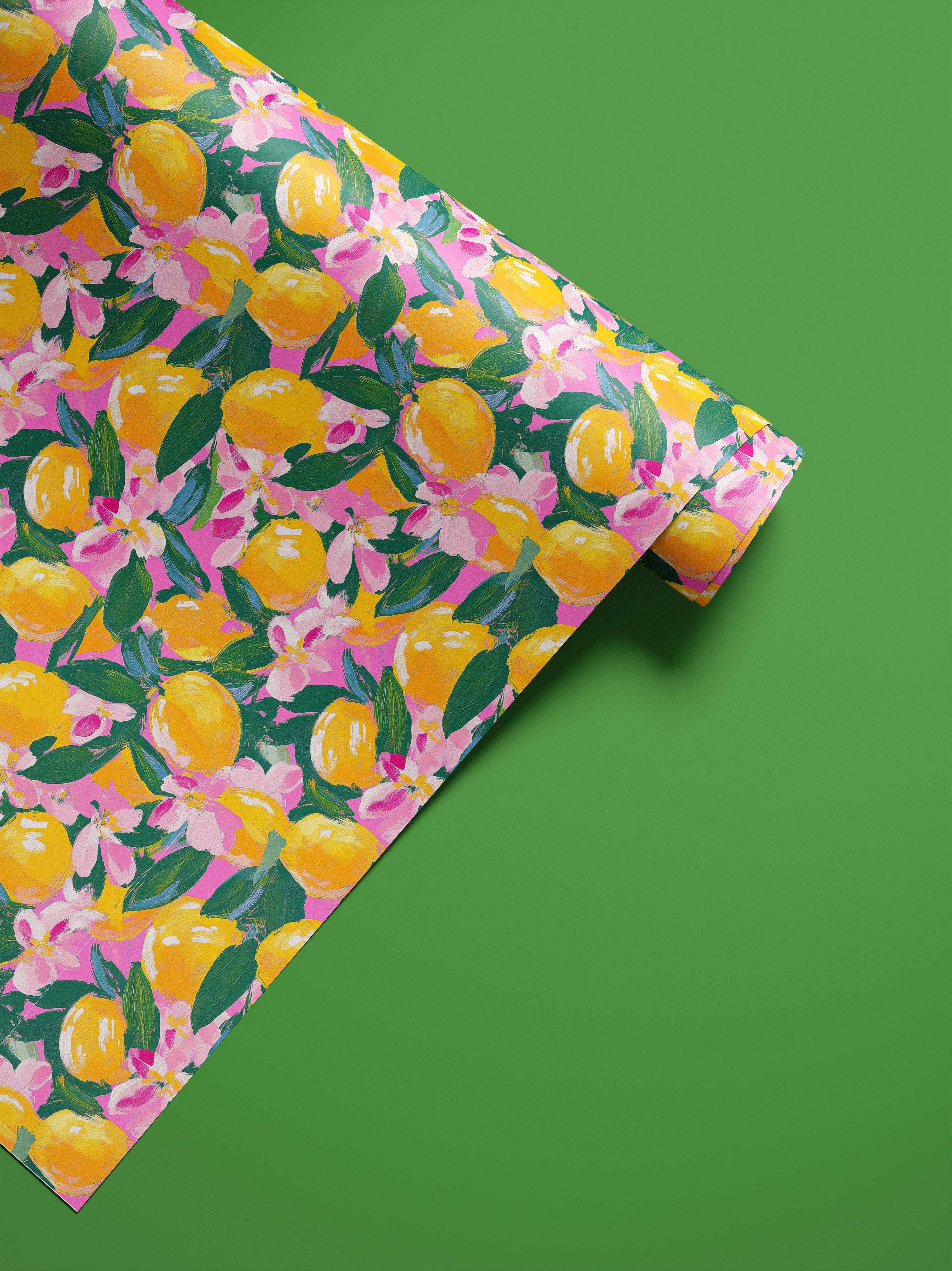 lemon floral contact paper for cabinets drawers and shelves with pink citrus painterly pattern