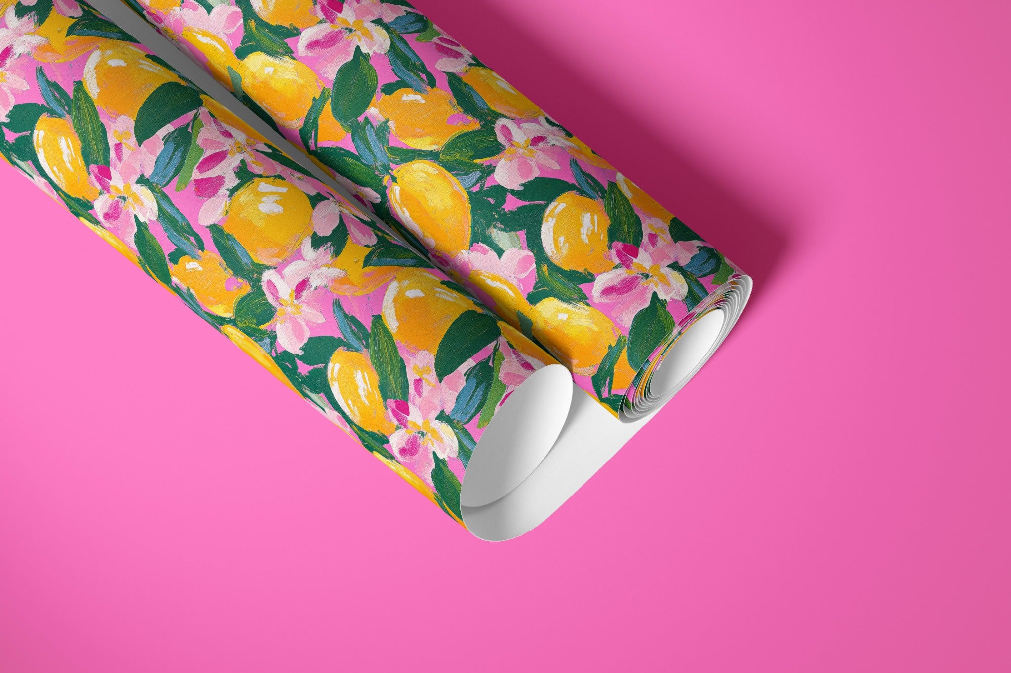 contact paper roll showing lemon and floral pattern for cabinets shelves and furniture surfaces