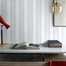 refined pinstripe wallpaper in blue and green tones in modern office space