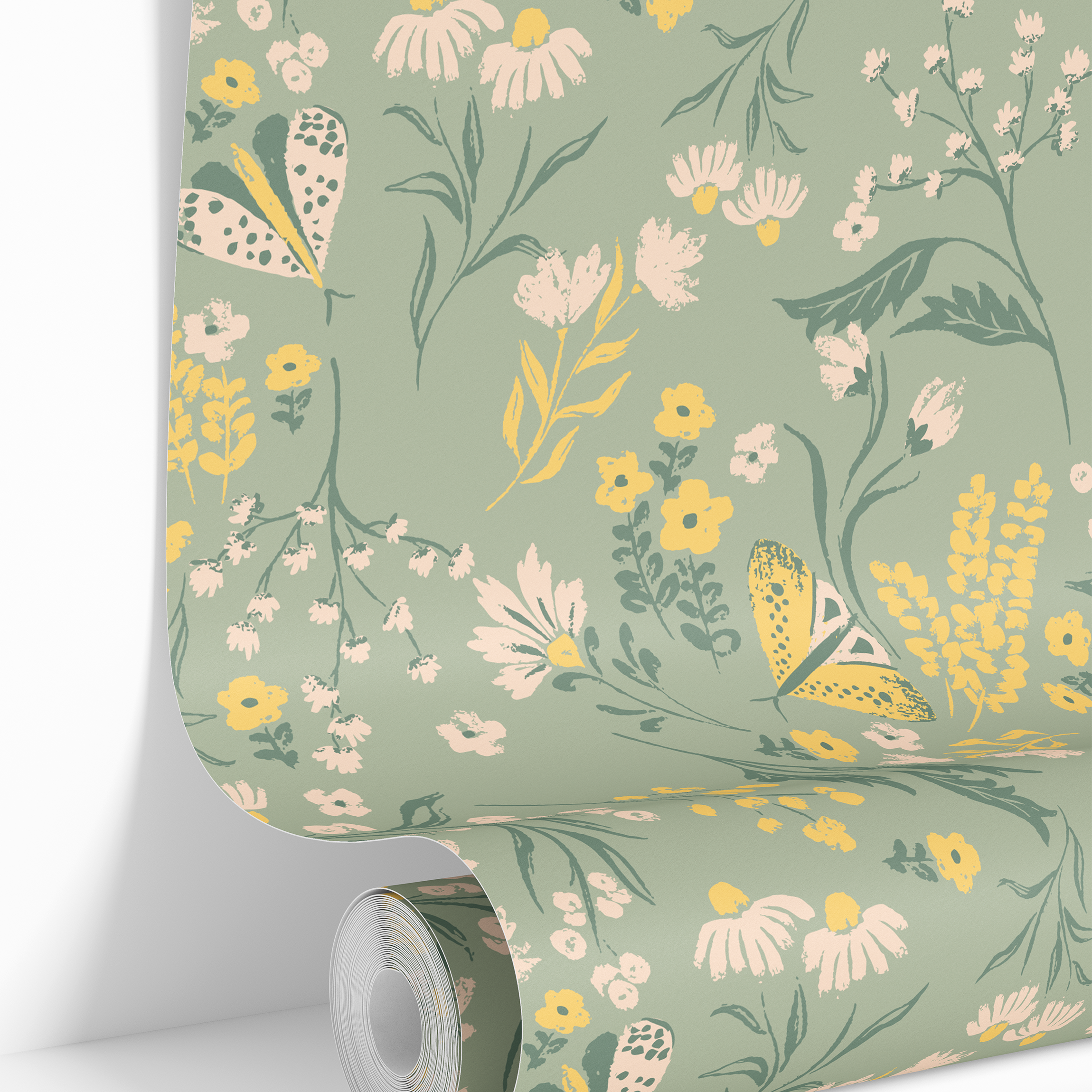 meadow whimsy sage floral wallpaper roll 2063 