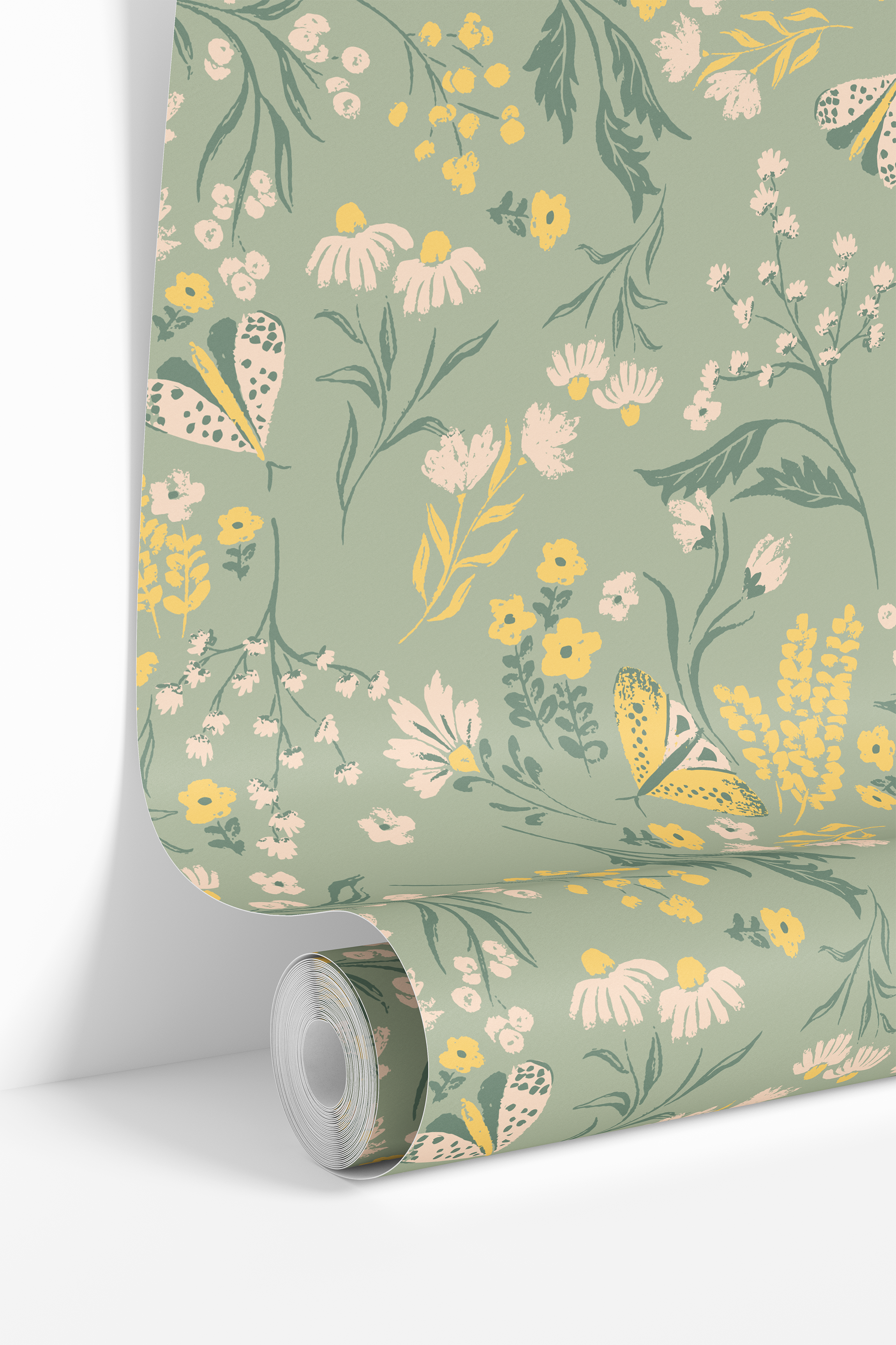 meadow whimsy sage floral wallpaper roll 2063 