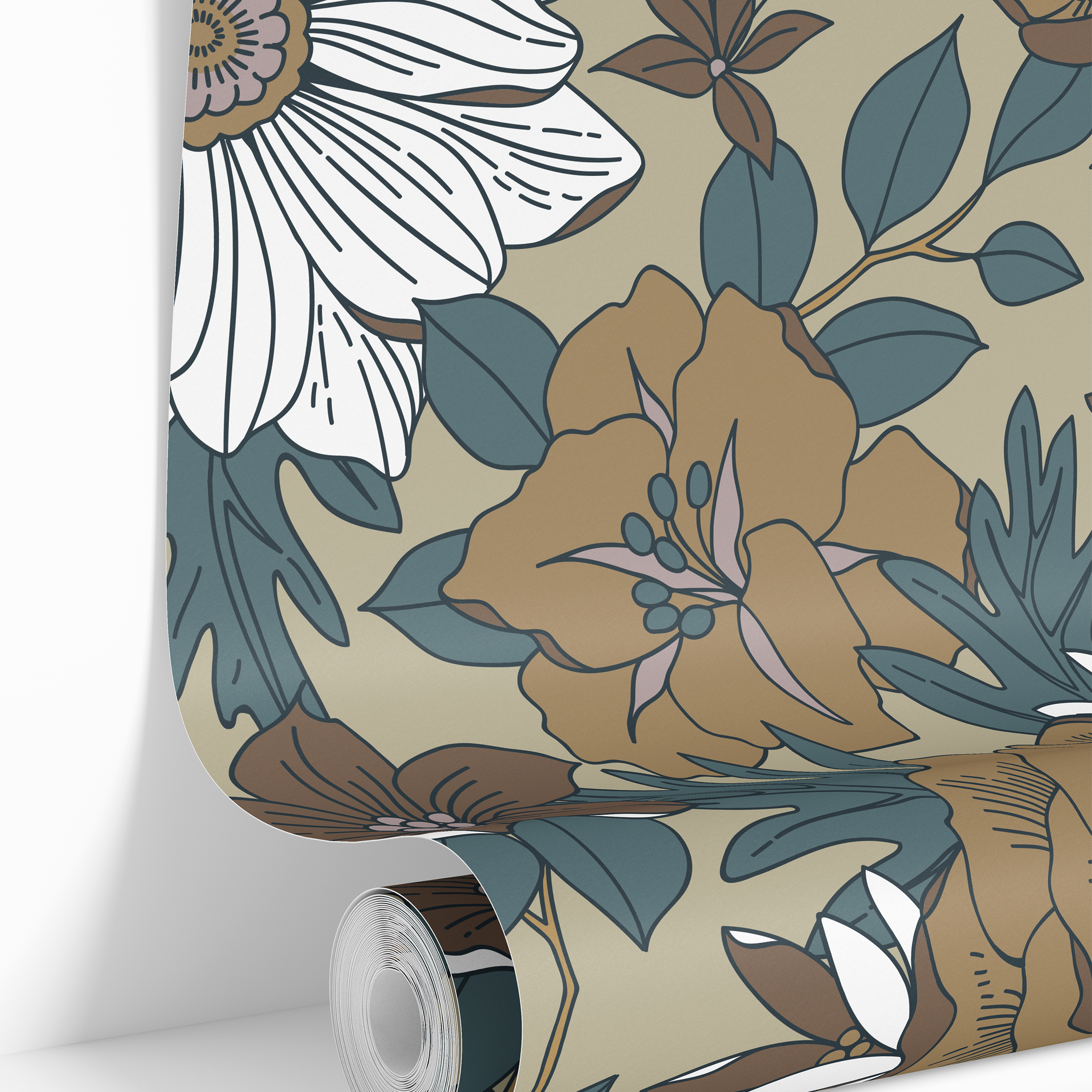 mellow meadow wallpaper roll with large scale flowers 782