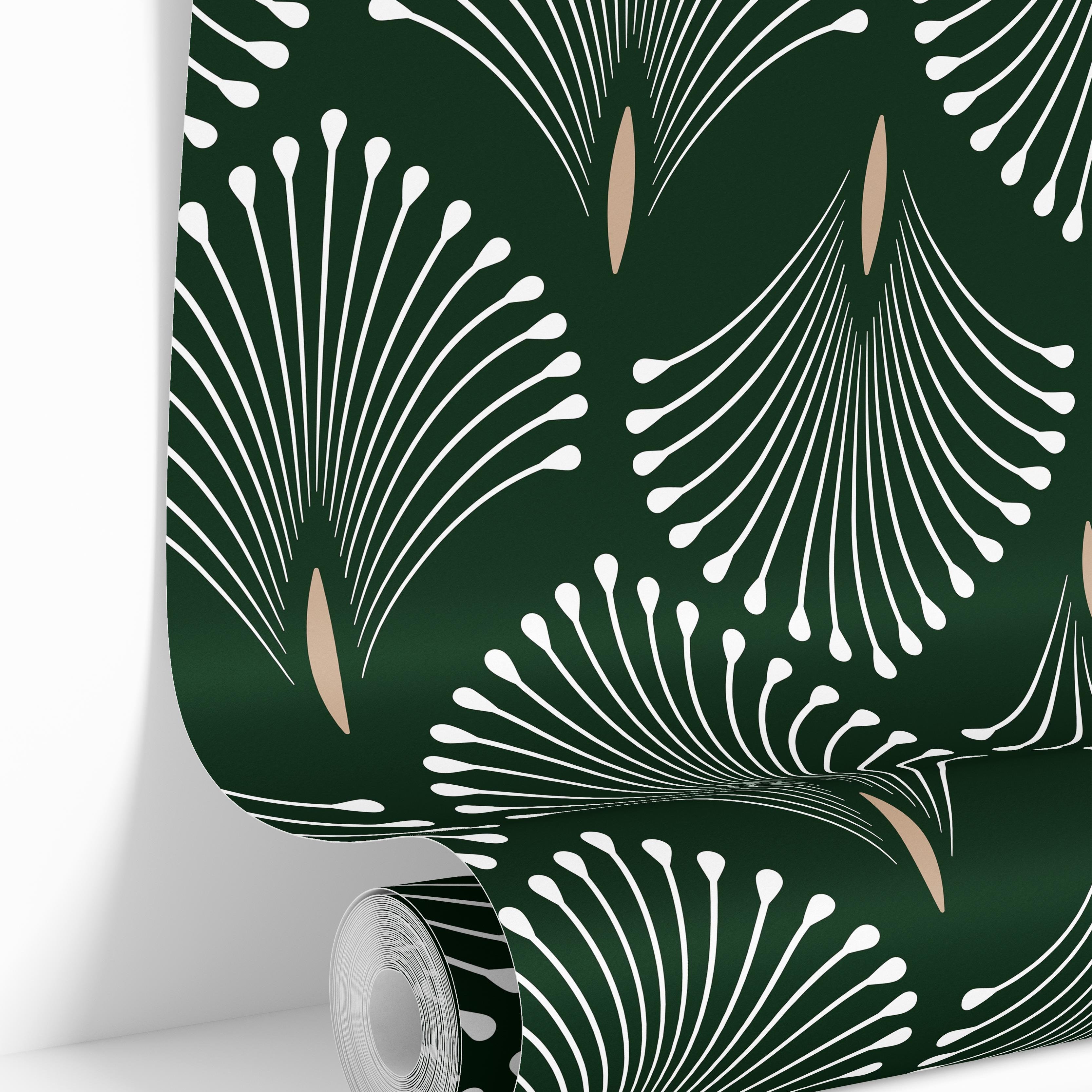 wallpaper roll image with art deco green print 2035