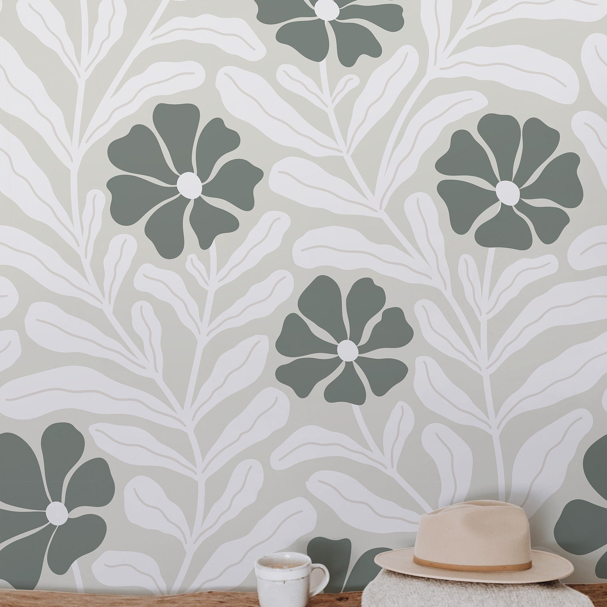 leafy botanical wallpaper with floral silhouettes 921