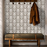Minkridge Florette structured floral wallpaper in mink and taupe tones with symmetrical ornamental floral pattern
