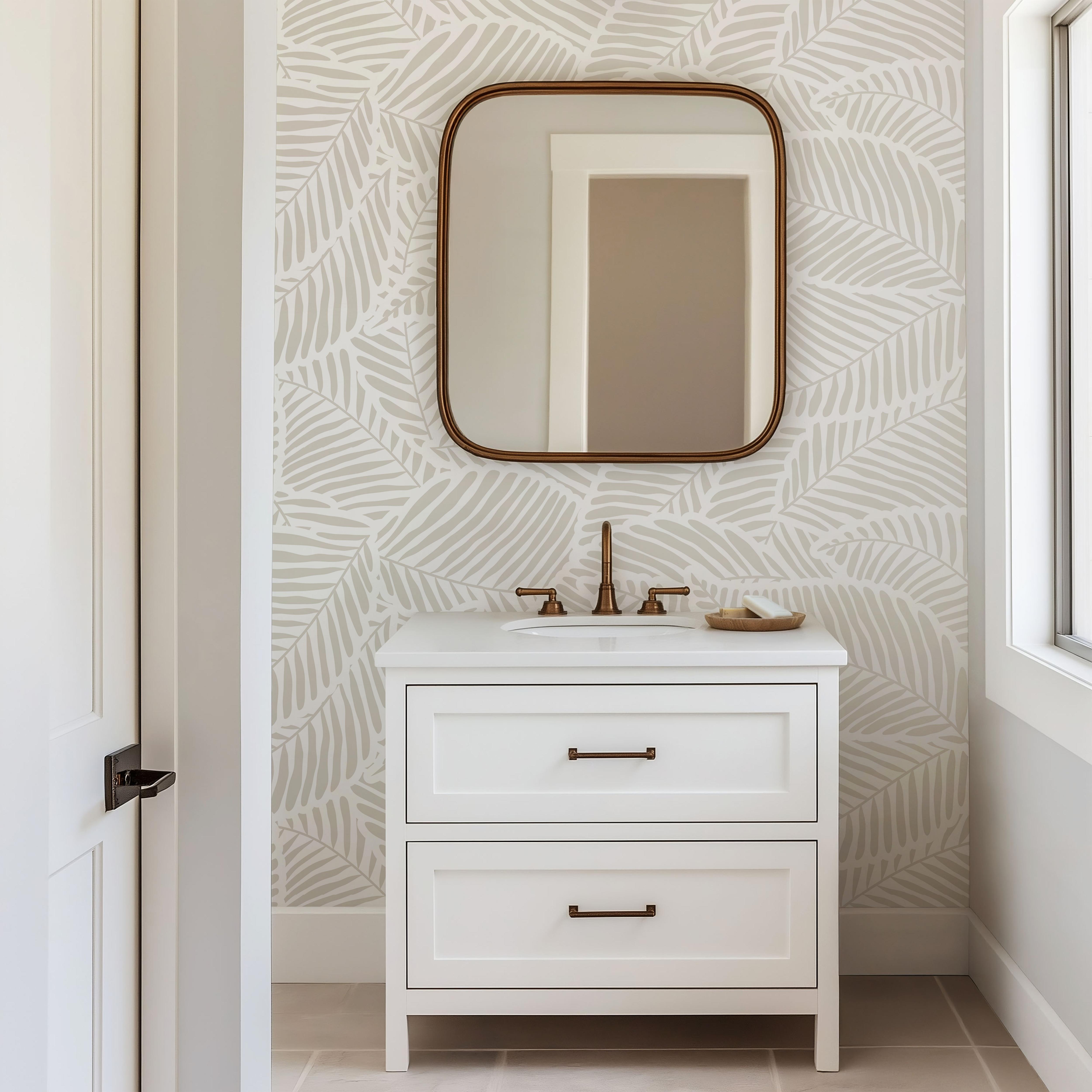 beige tropical leaf pattern for minimalist interiors