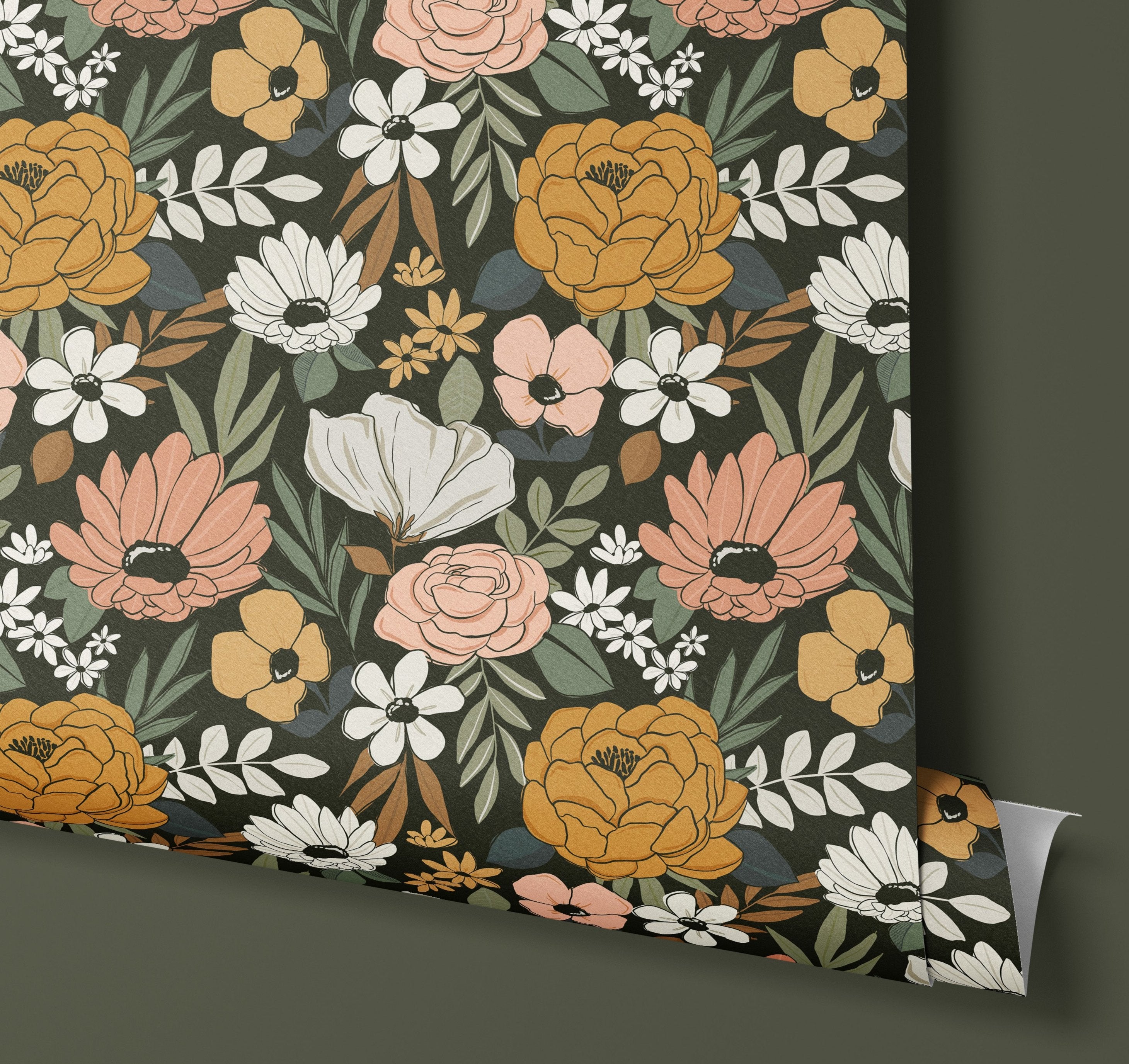 Nocturnal Nectar | Moody Floral Removable Contact Paper for Shelves, Cabinets, Walls, DIY Home Decor 1156