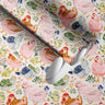 illustrated poultry contact paper roll with blush sage cream colors showcasing chickens chicks and leafy botanicals