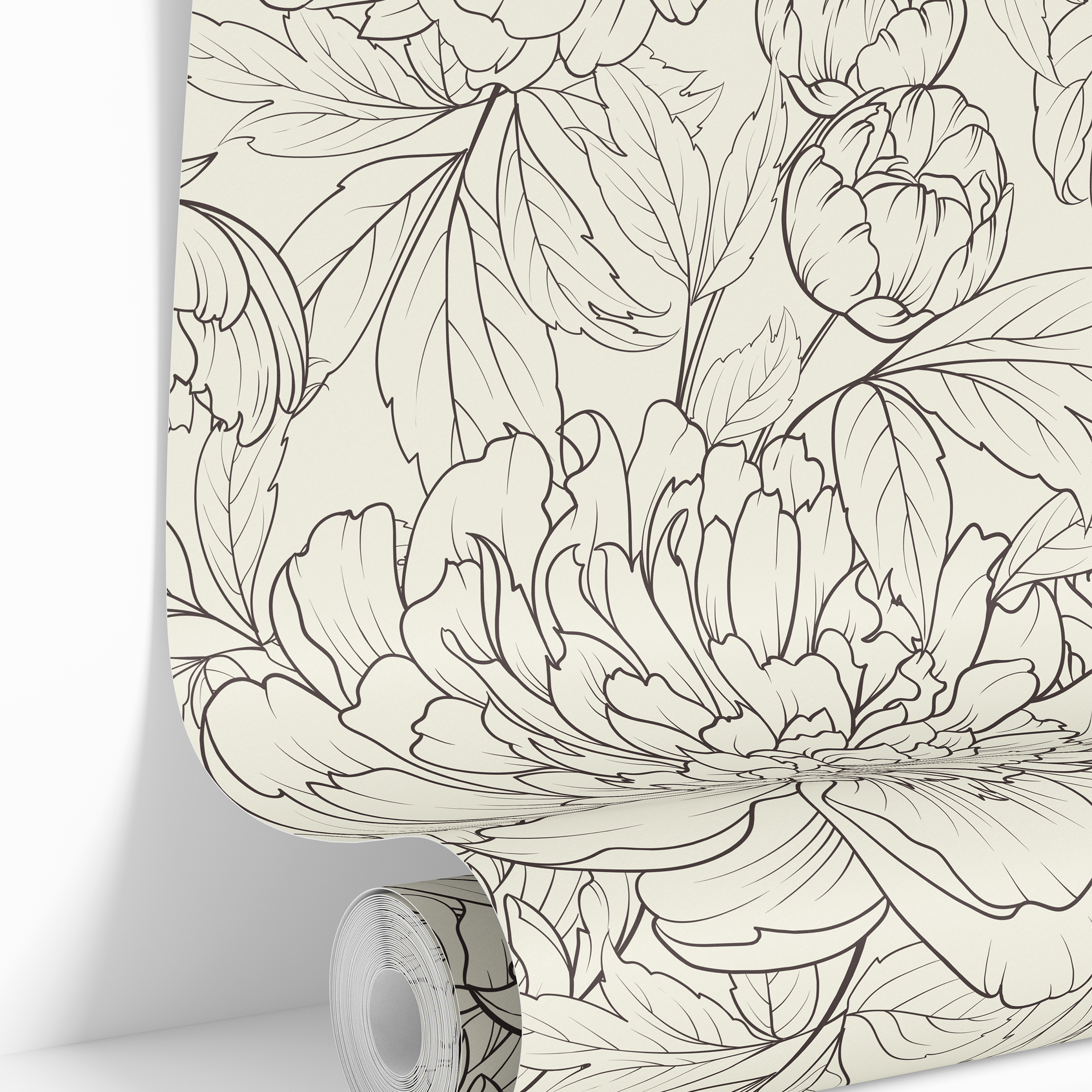 ivory wallpaper roll with charcoal floral linework 3822