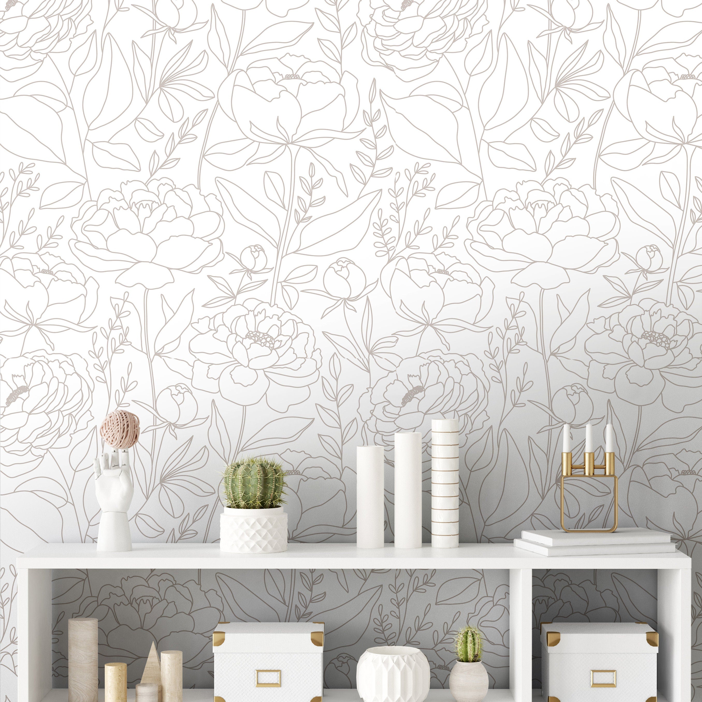 peony poise wallpaper 915 minimal floral wallpaper in living room


