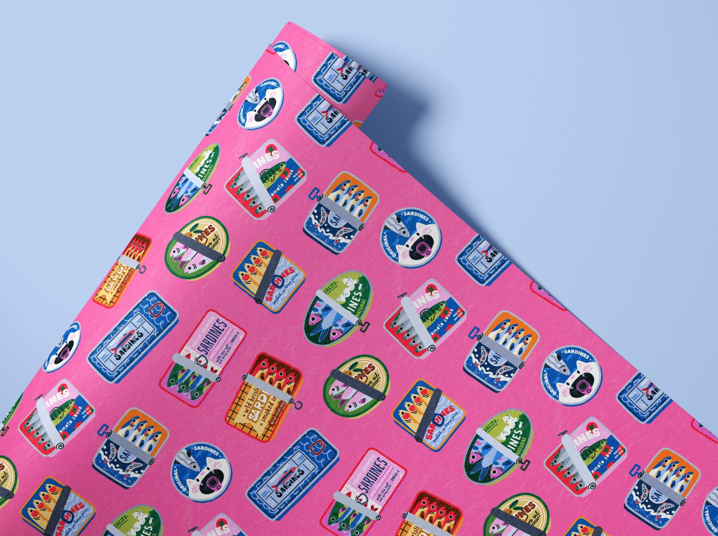 portside harbor sardines contact paper roll displaying colorful retro sardine tins