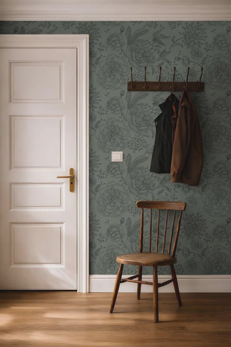 Video showcasing Wrenford Bloom floral wallpaper with soft botanical detailing in a warm neutral interior styled with layered natural textures and modern cottage decor.