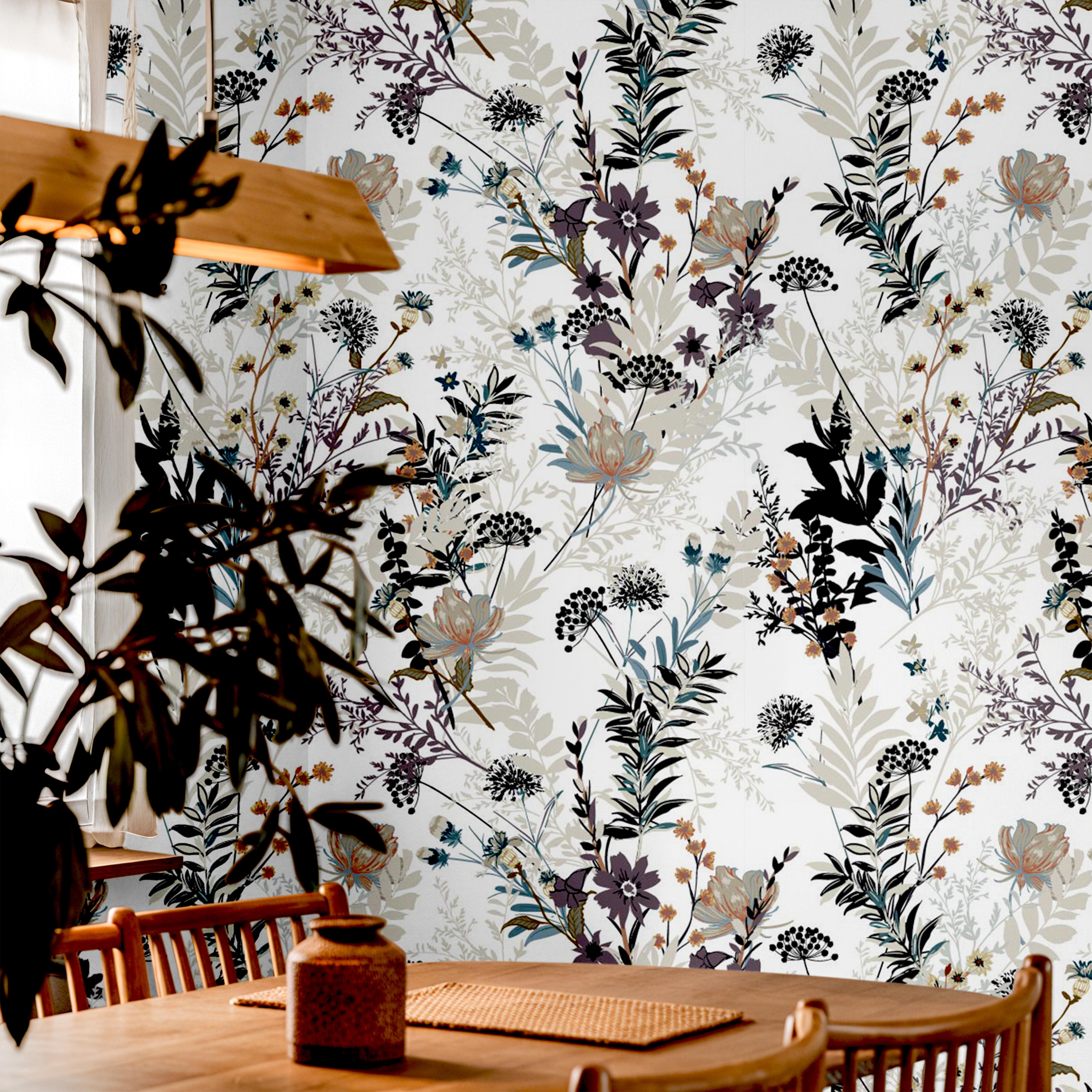quiet meadow botanical wallpaper in dining room 920
