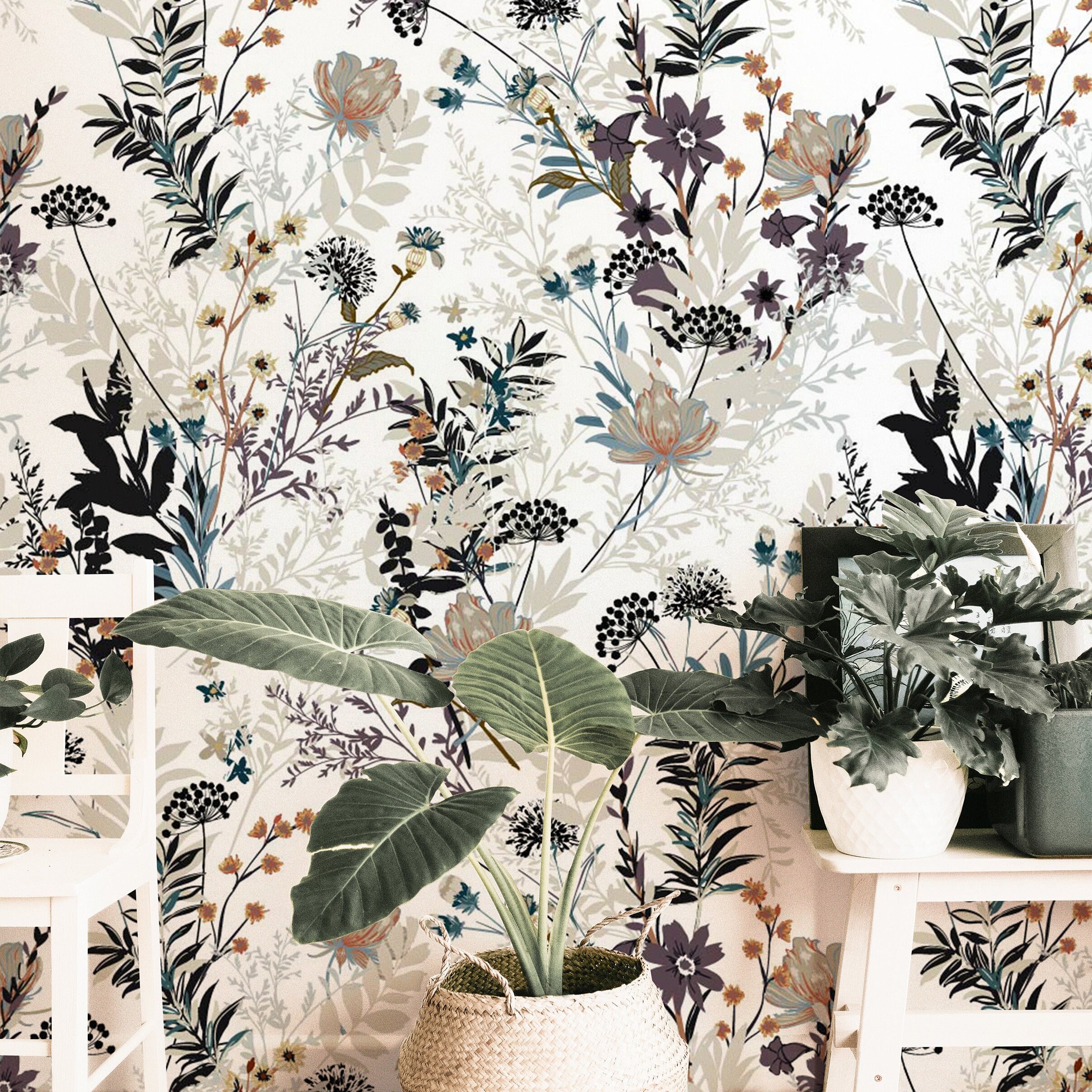 soft sage and lilac floral wallpaper design 920