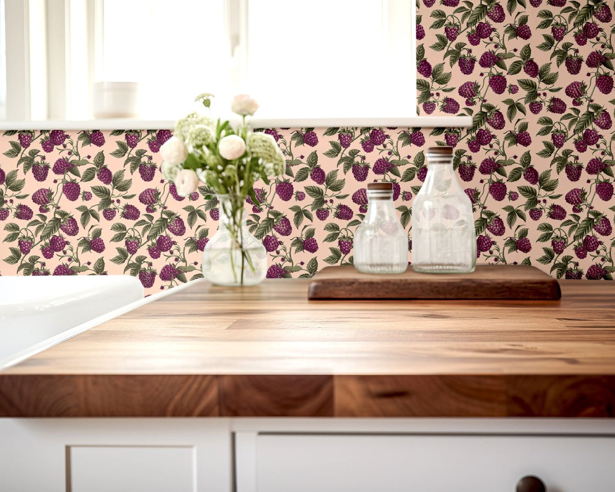 Wallpaper Solid Color Raspberry Raspberry Grove Vintage Botanical Wallpaper – 2140 | James & Colors ...