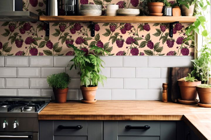 raspberry botanical wallpaper detail closeup – 2140