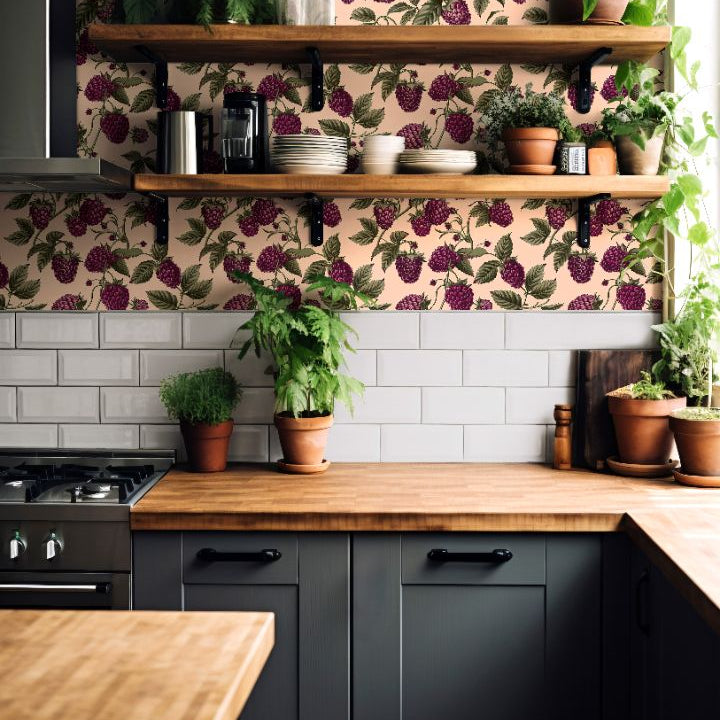 raspberry botanical wallpaper detail closeup – 2140