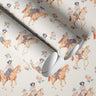 close up of the rosewood rider contact paper roll showing painted horseback rider and blush floral details