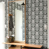Parkland Florette structured floral wallpaper in sage green tones with elegant symmetrical floral design