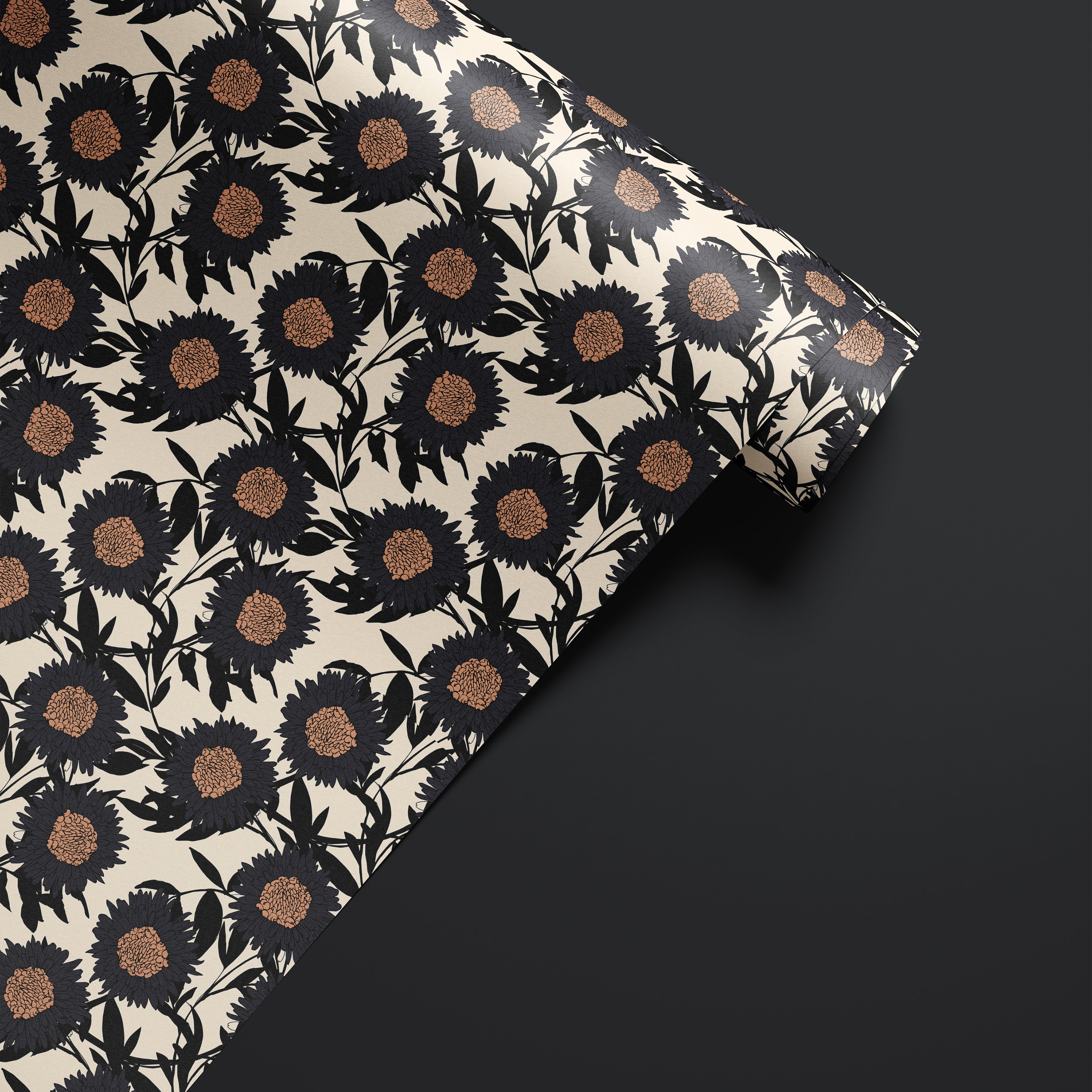 Modern floral peel and stick contact paper with oversized ivory blooms and graphic botanical linework